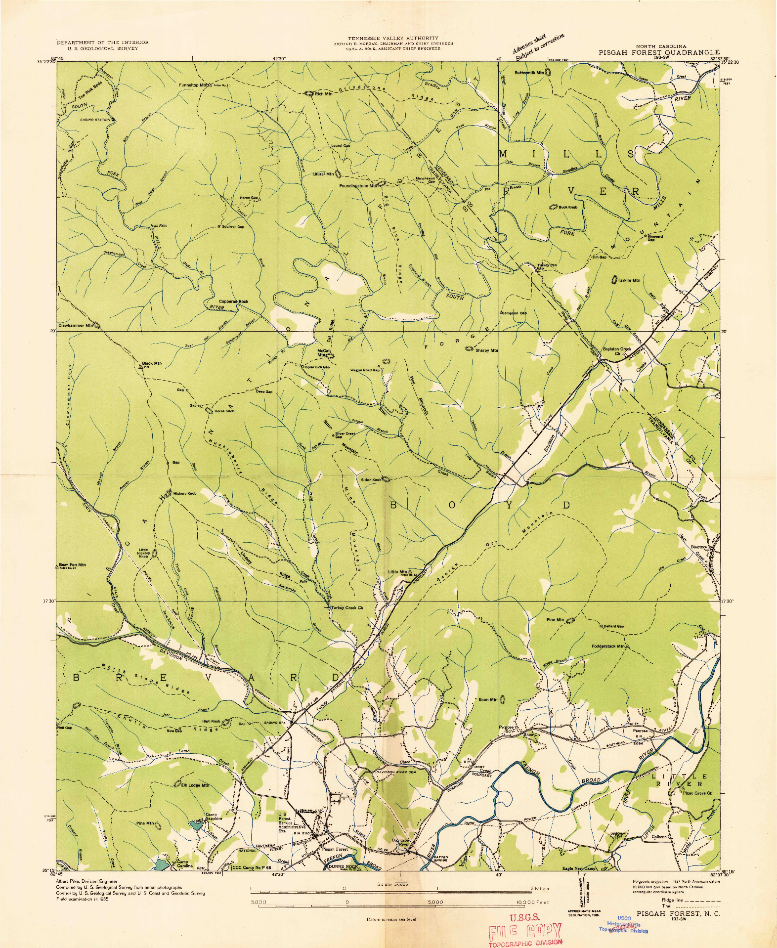 USGS 1:24000-SCALE QUADRANGLE FOR PISGAH FOREST, NC 1935