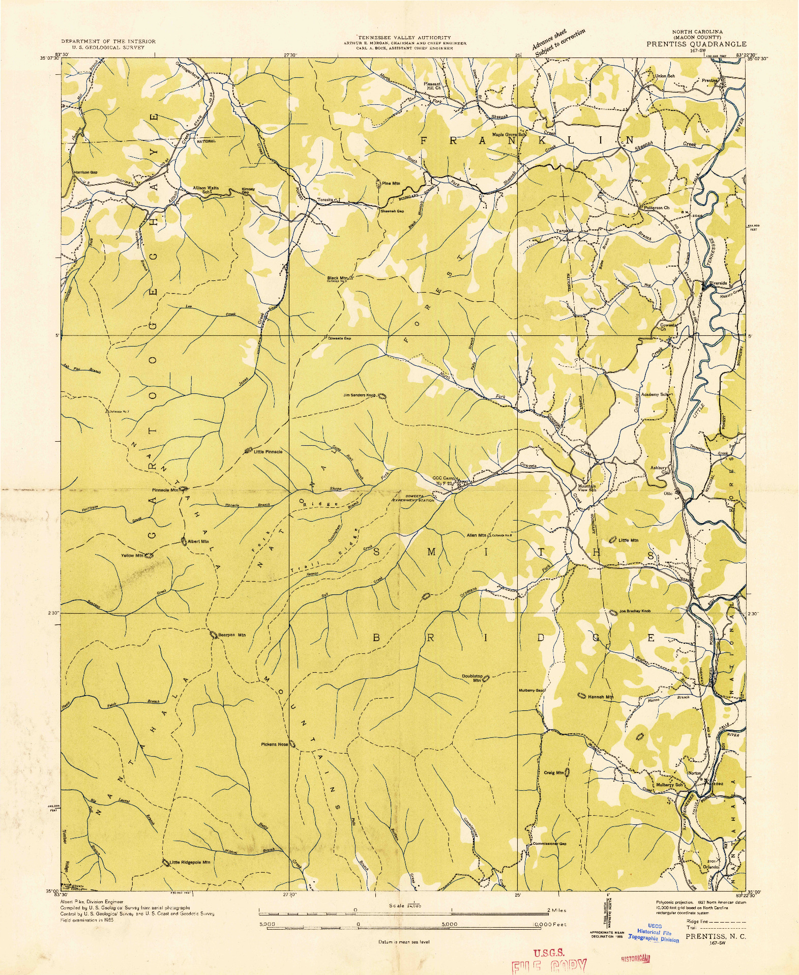 USGS 1:24000-SCALE QUADRANGLE FOR PRENTISS, NC 1935
