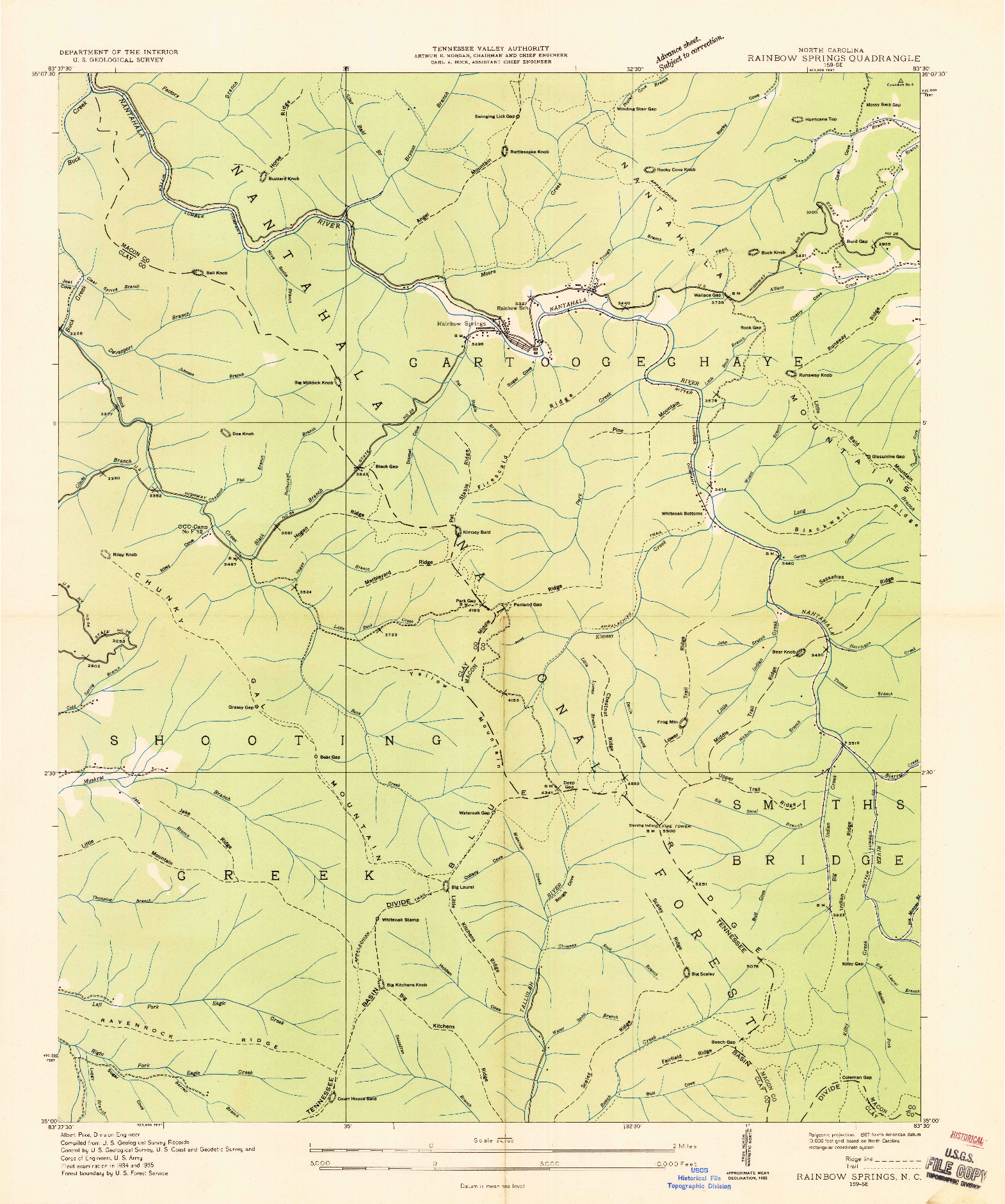 USGS 1:24000-SCALE QUADRANGLE FOR RAINBOW SPRINGS, NC 1935