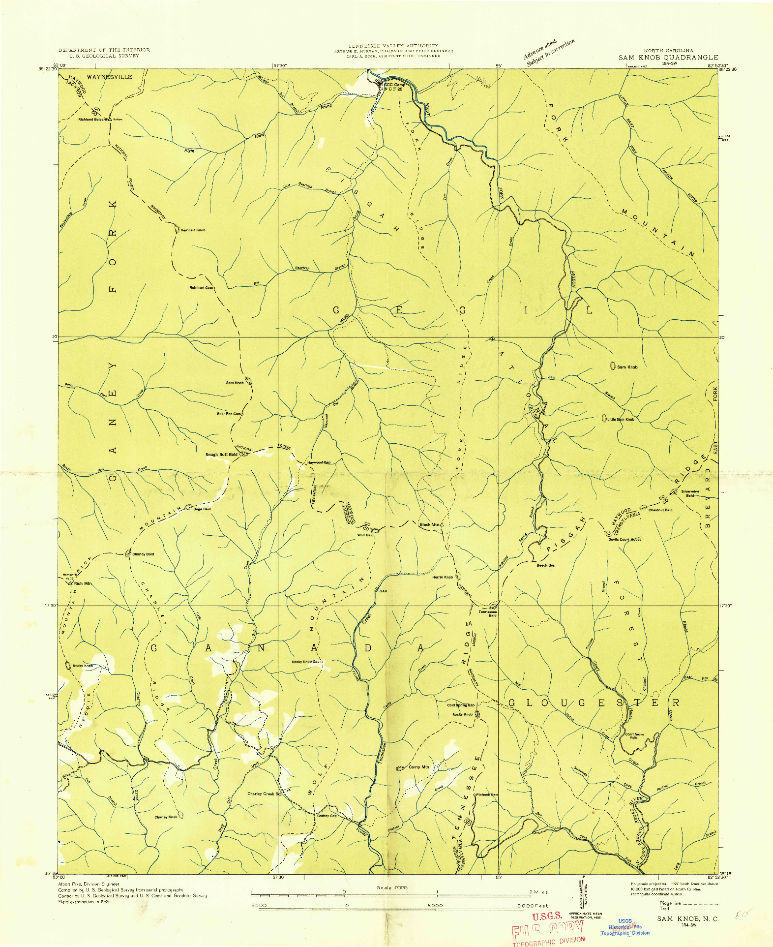 USGS 1:24000-SCALE QUADRANGLE FOR SAM KNOB, NC 1935