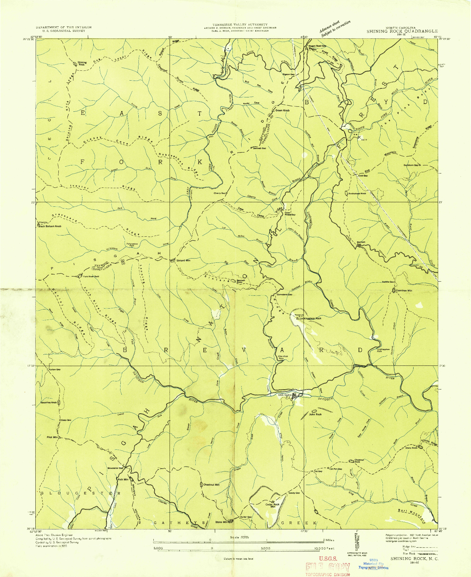 USGS 1:24000-SCALE QUADRANGLE FOR SHINING ROCK, NC 1935