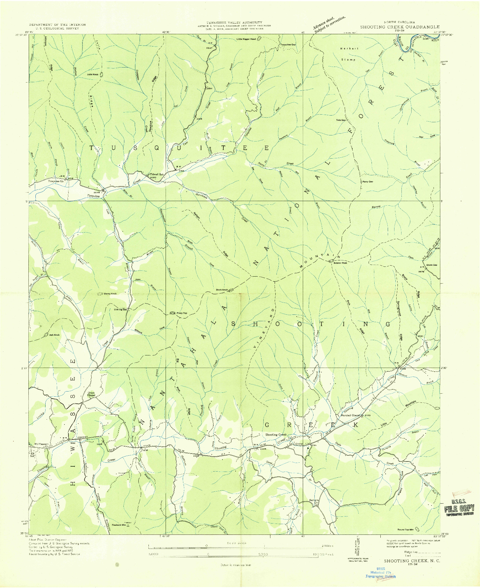 USGS 1:24000-SCALE QUADRANGLE FOR SHOOTING CREEK, NC 1935