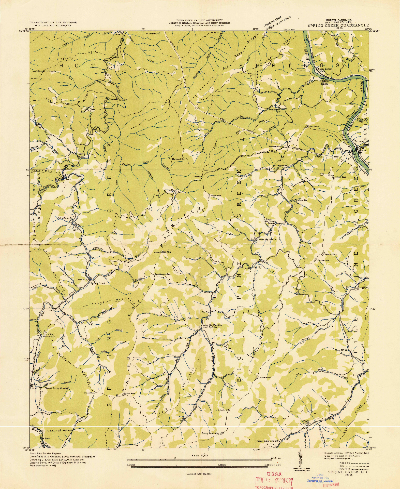 USGS 1:24000-SCALE QUADRANGLE FOR SPRING CREEK, NC 1935