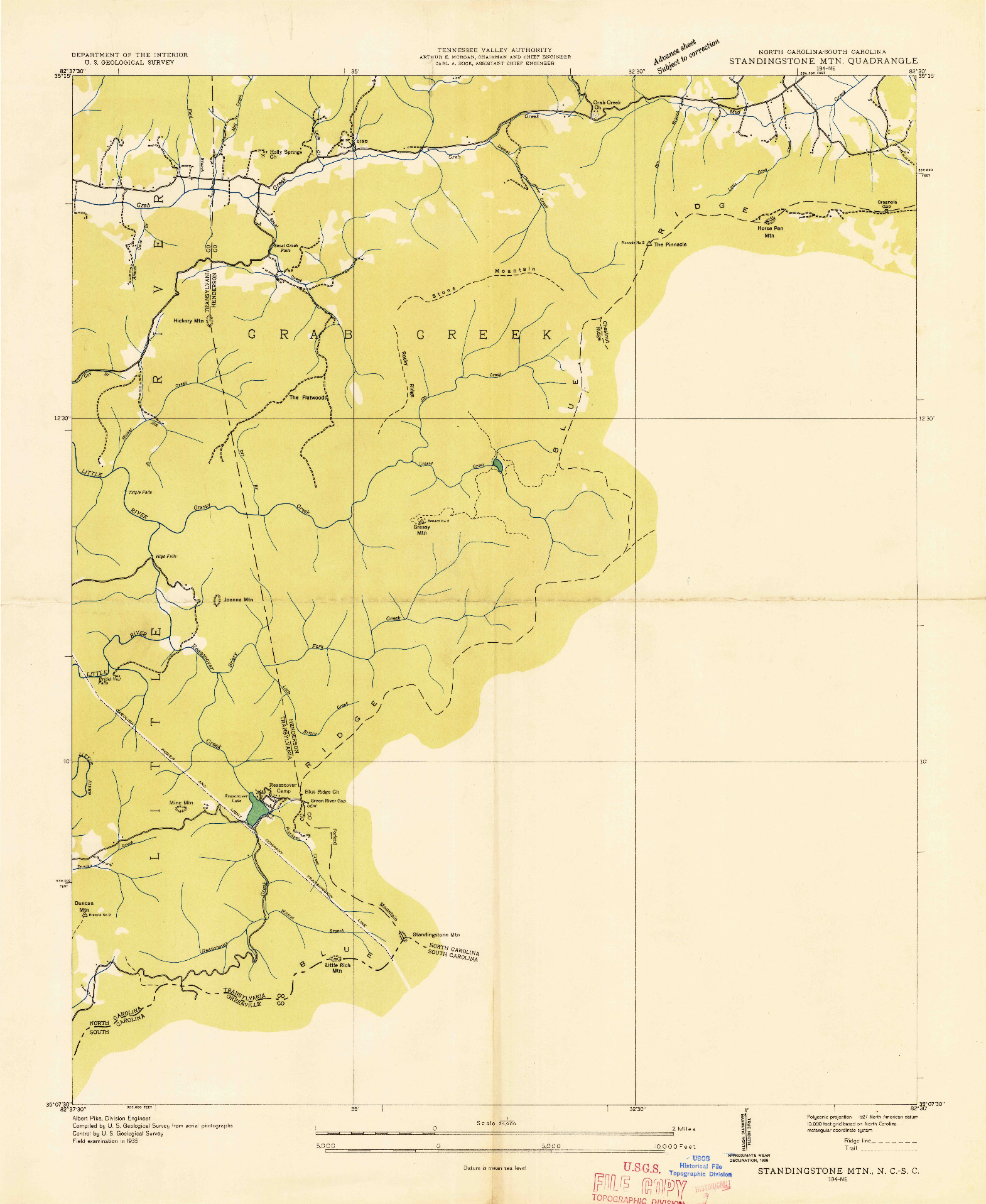 USGS 1:24000-SCALE QUADRANGLE FOR STANDINGSTONE MTN., NC 1935