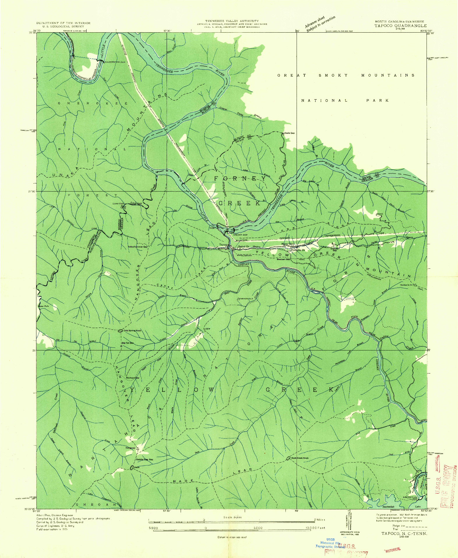 USGS 1:24000-SCALE QUADRANGLE FOR TAPOCO, NC 1935