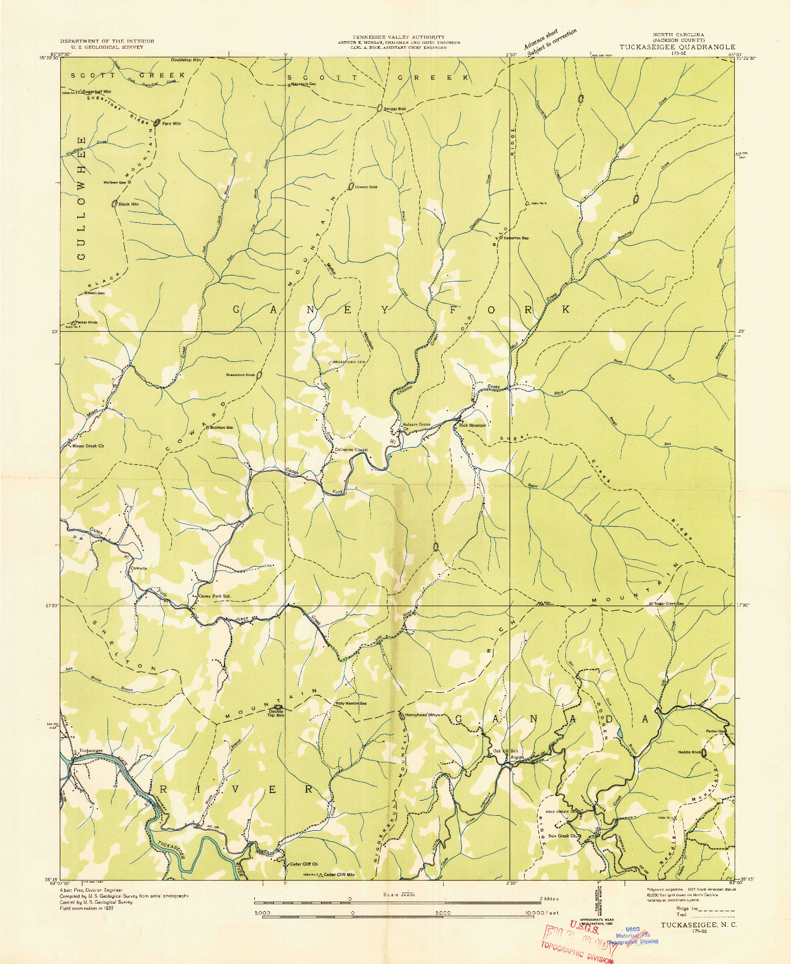 USGS 1:24000-SCALE QUADRANGLE FOR TUCKASEIGEE, NC 1935
