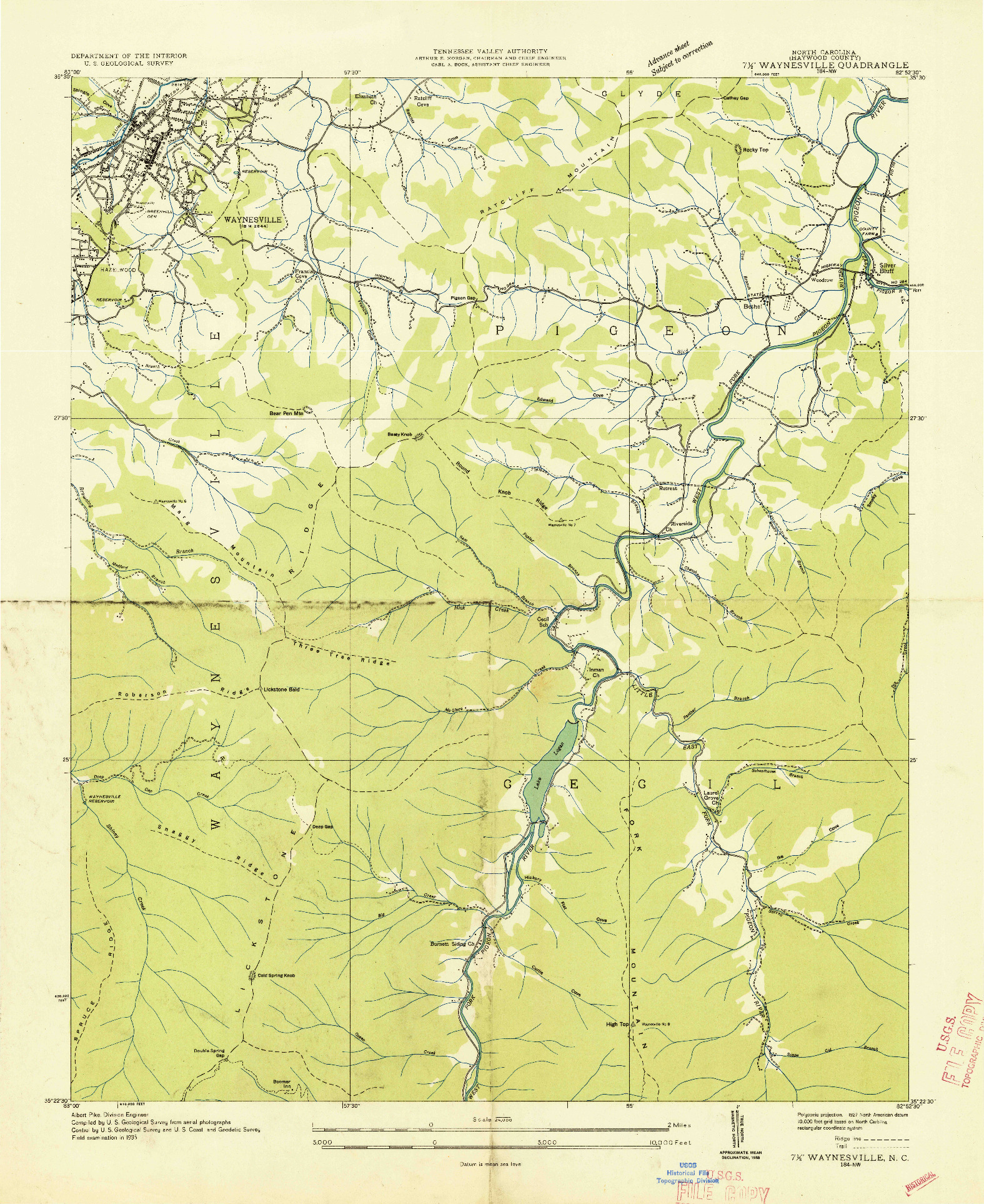USGS 1:24000-SCALE QUADRANGLE FOR WAYNESVILLE, NC 1935