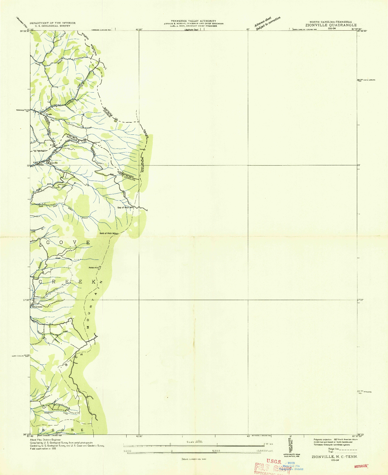 USGS 1:24000-SCALE QUADRANGLE FOR ZIONVILLE, NC 1935