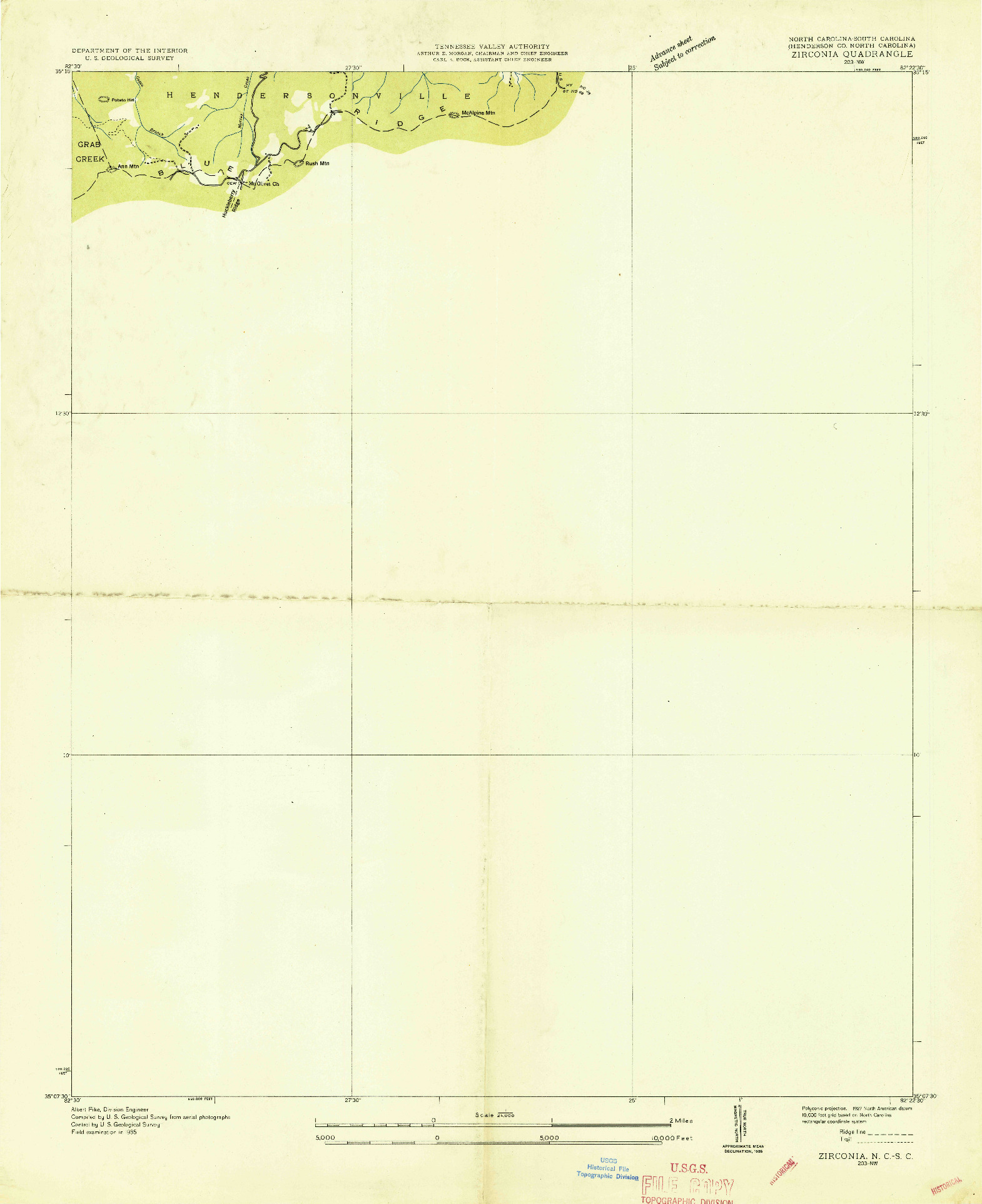 USGS 1:24000-SCALE QUADRANGLE FOR ZIRCONIA, NC 1935