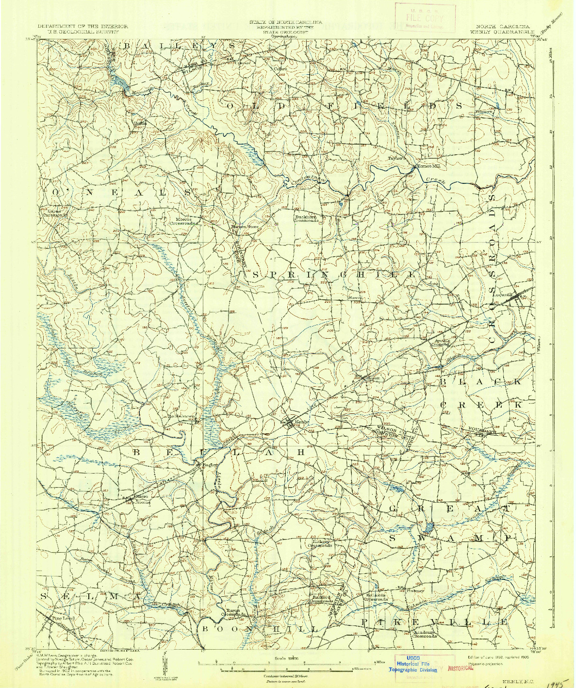 USGS 1:62500-SCALE QUADRANGLE FOR KENLY, NC 1903