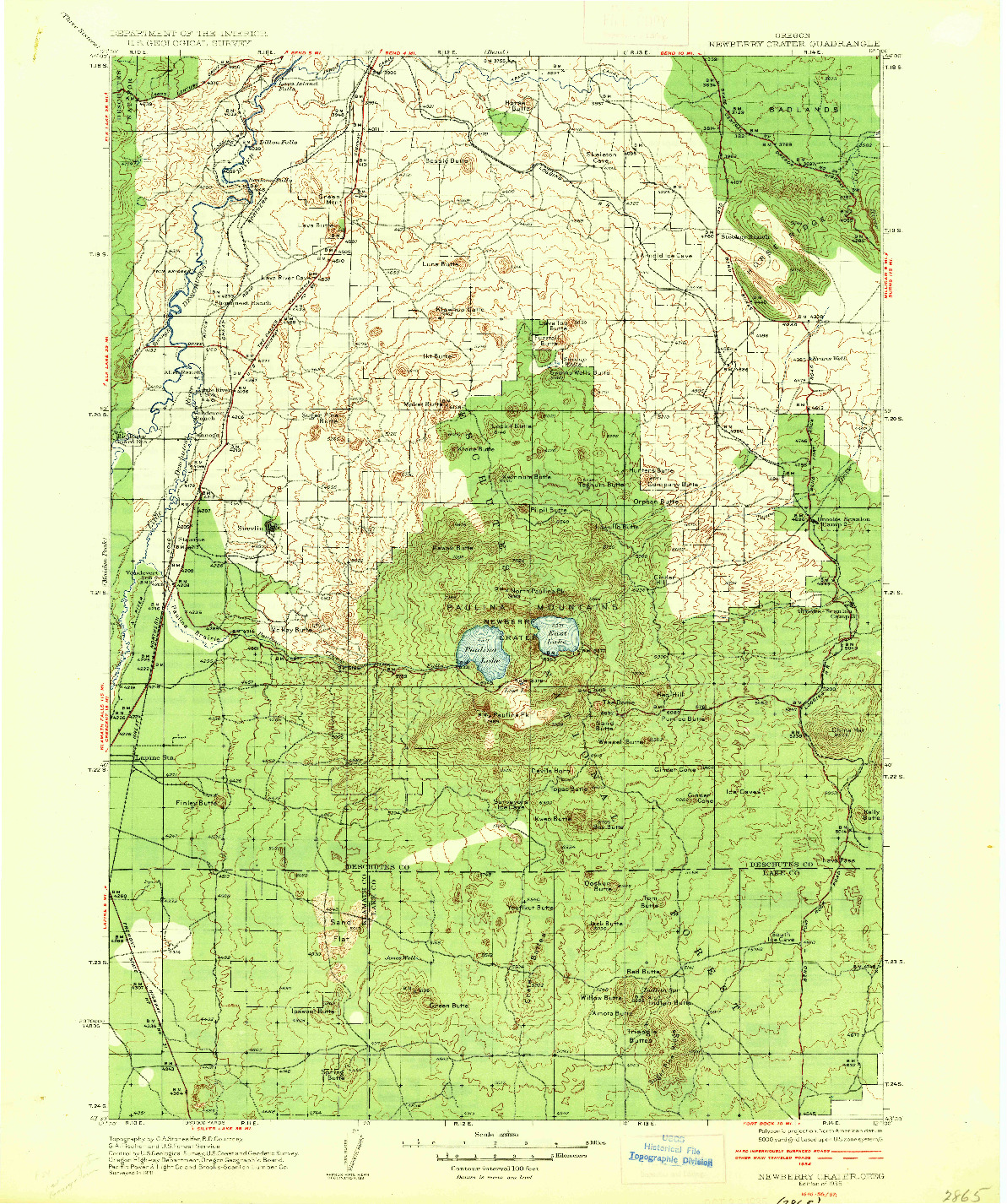 USGS 1:125000-SCALE QUADRANGLE FOR NEWBERRY CRATER, OR 1935