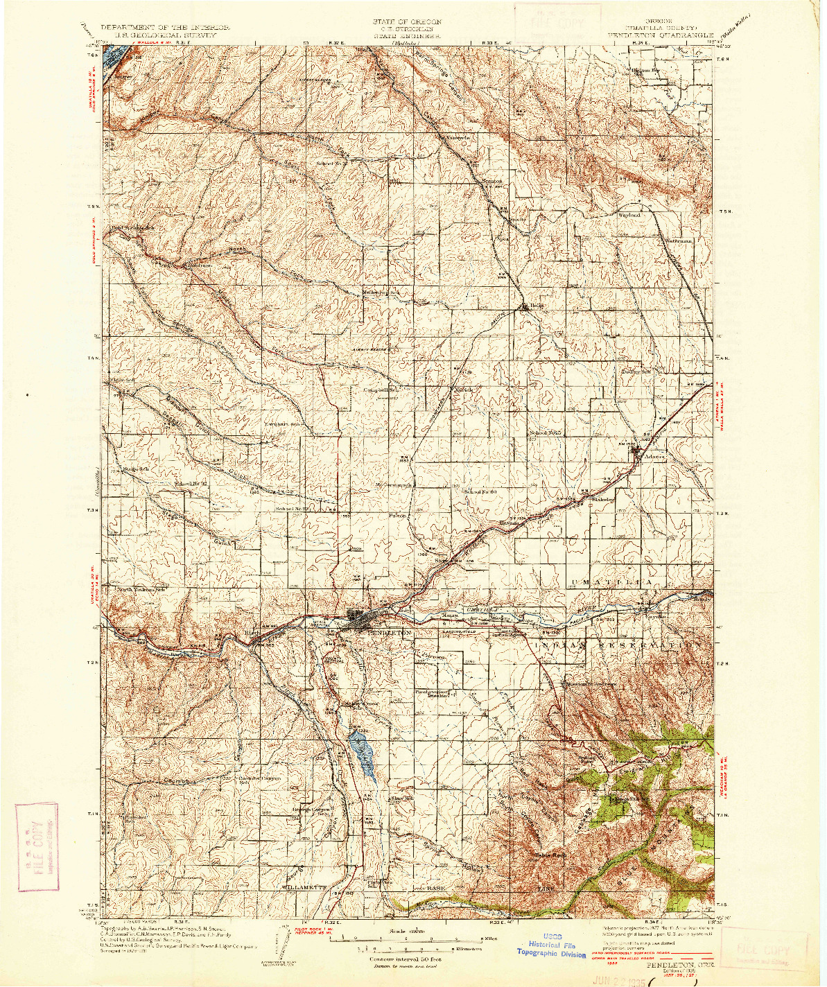 USGS 1:125000-SCALE QUADRANGLE FOR PENDLETON, OR 1935