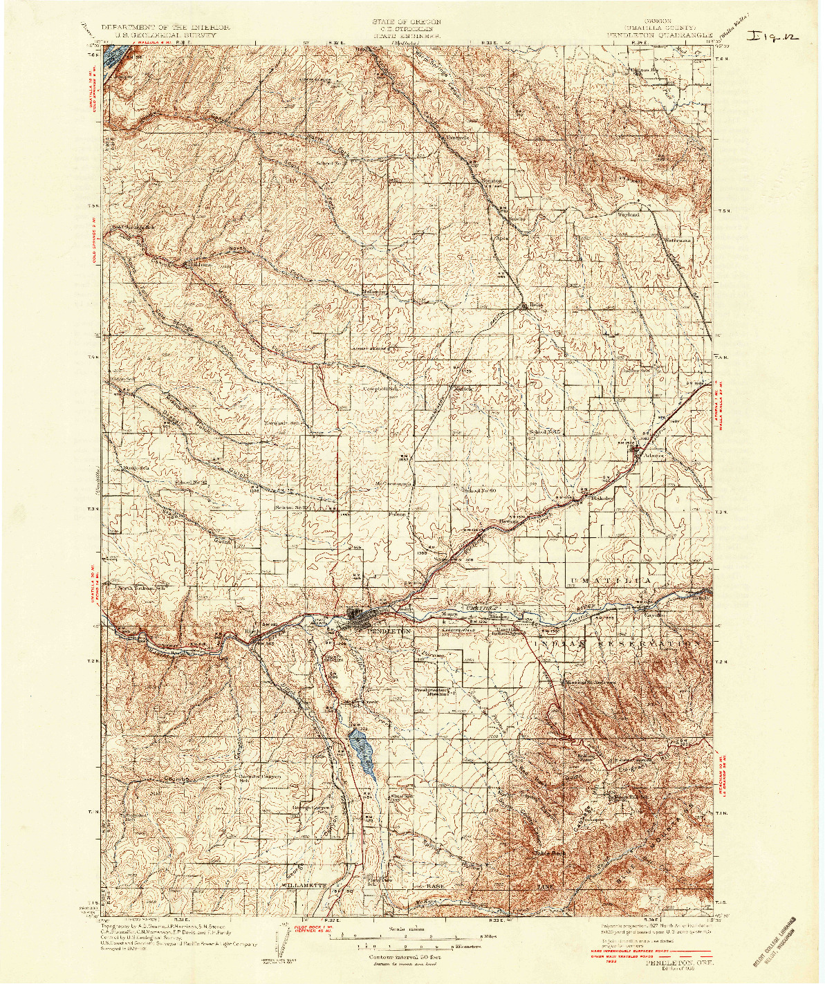 USGS 1:125000-SCALE QUADRANGLE FOR PENDLETON, OR 1935