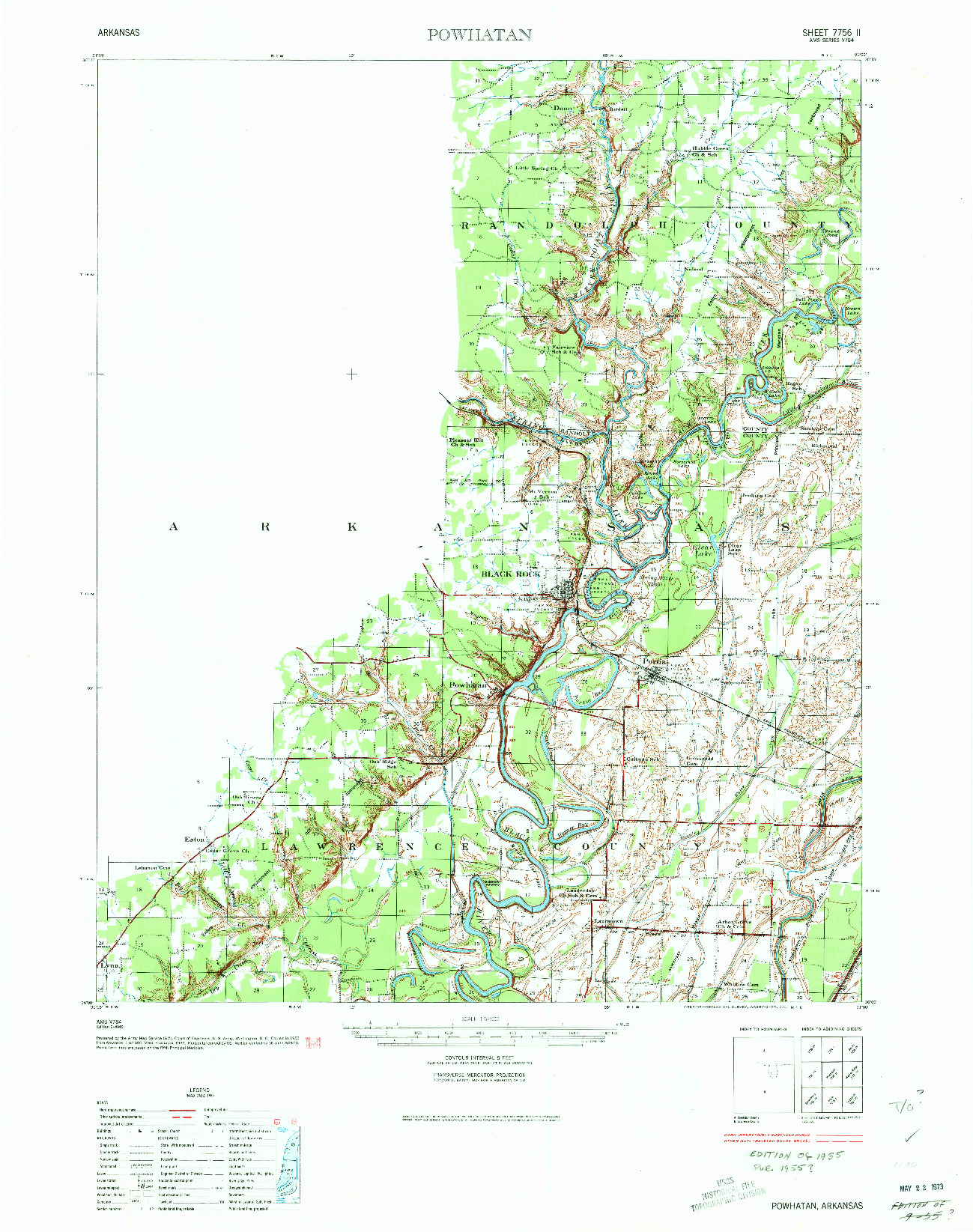 USGS 1:62500-SCALE QUADRANGLE FOR POWHATAN, AR 1935