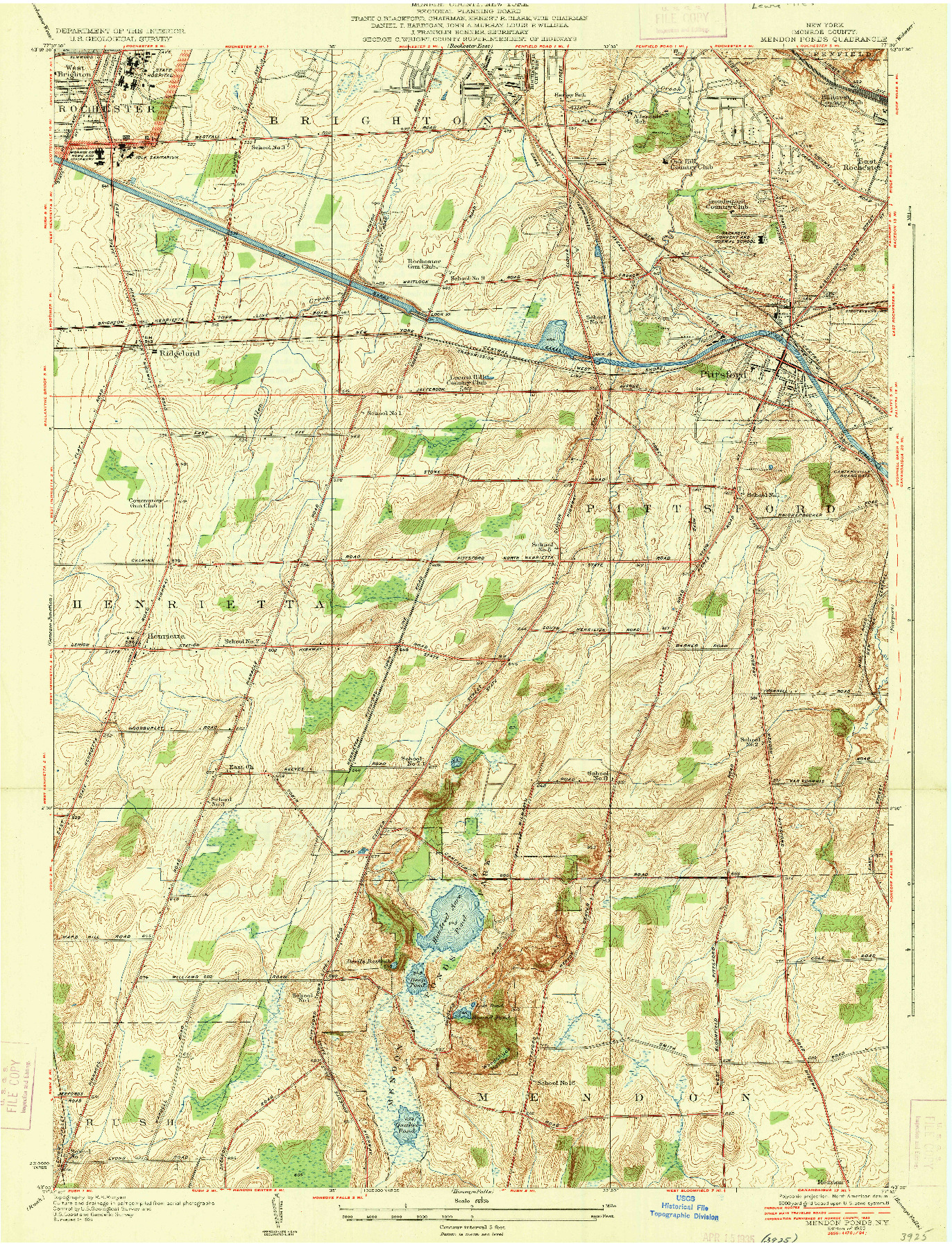 USGS 1:24000-SCALE QUADRANGLE FOR MENDON PONDS, NY 1935