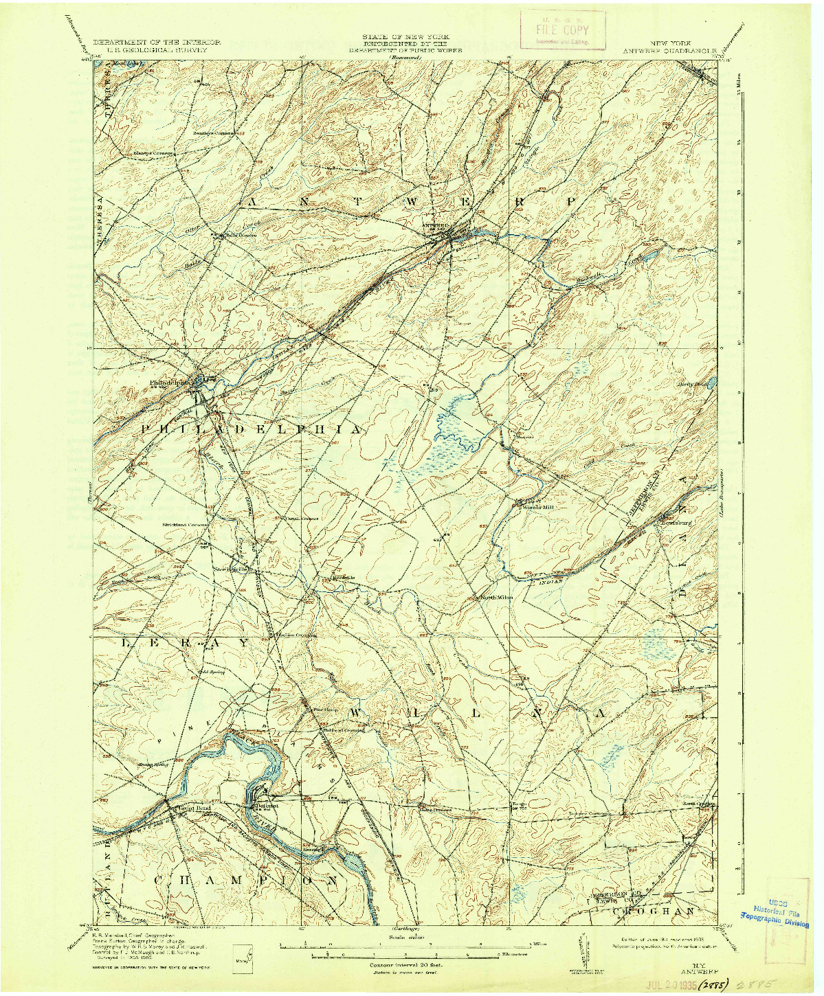 USGS 1:62500-SCALE QUADRANGLE FOR ANTWERP, NY 1911