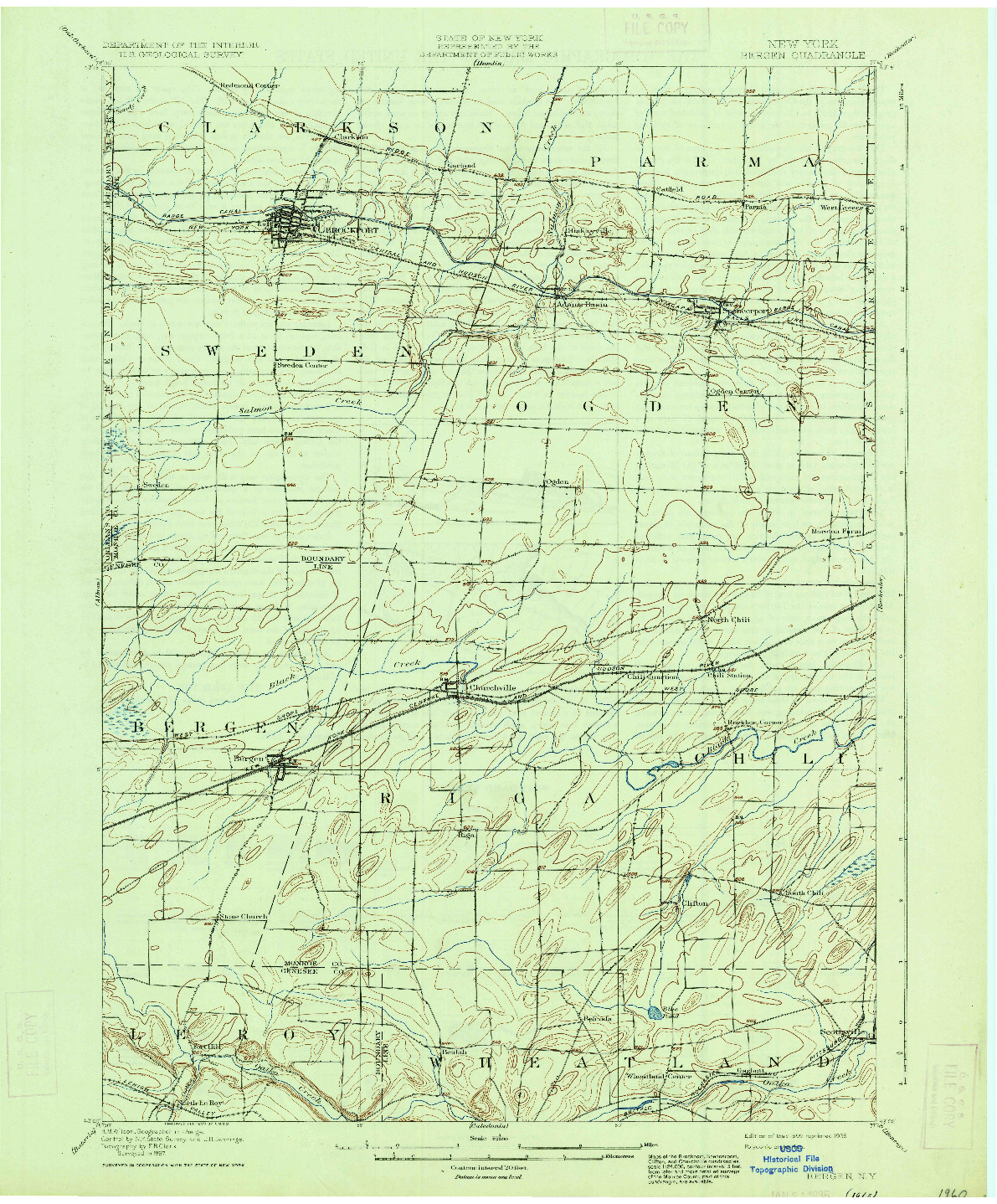 USGS 1:62500-SCALE QUADRANGLE FOR BERGEN, NY 1899