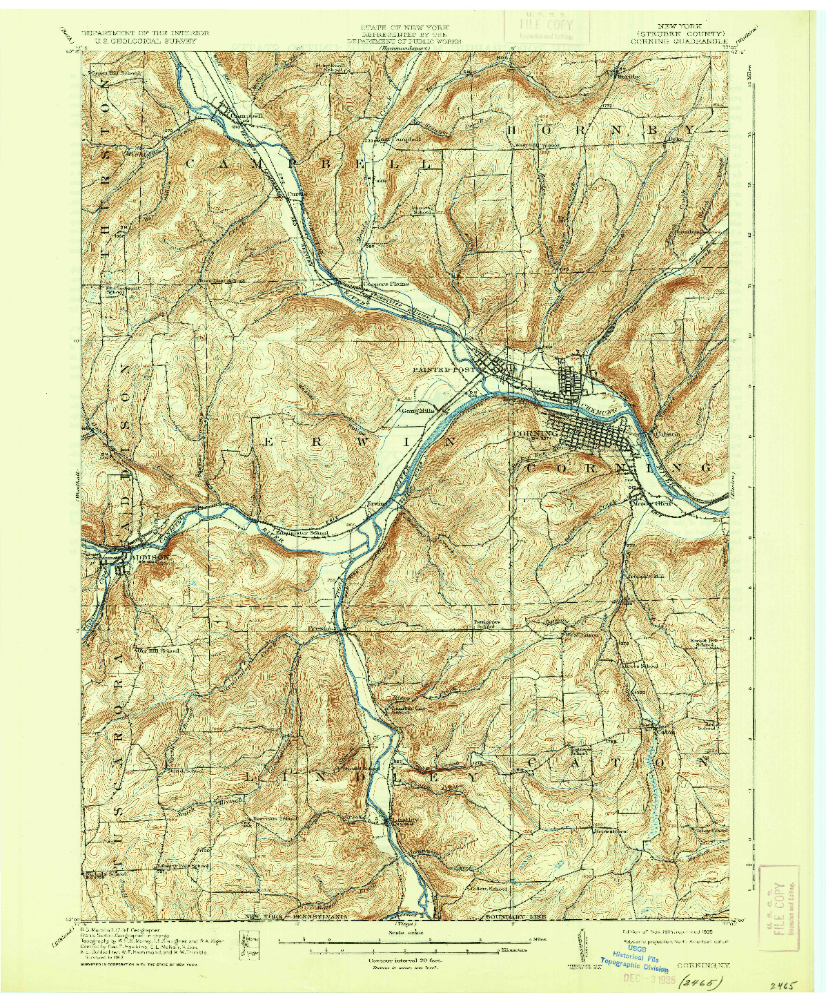 USGS 1:62500-SCALE QUADRANGLE FOR CORNING, NY 1914