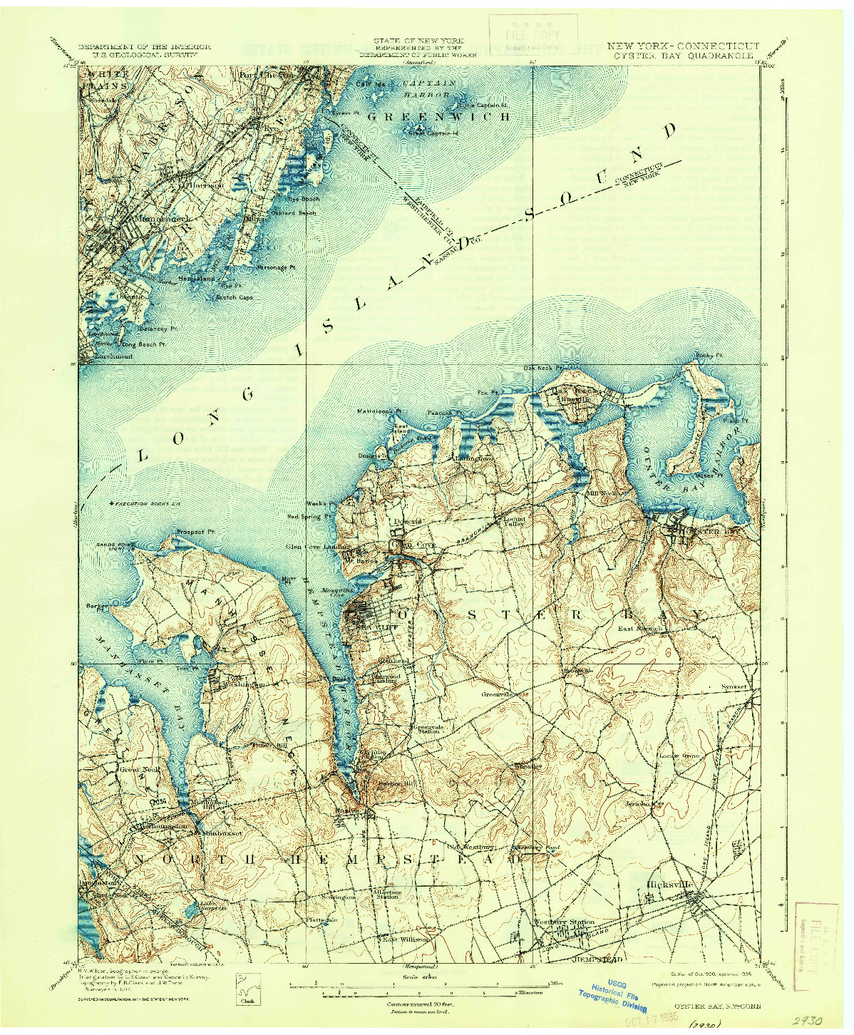 USGS 1:62500-SCALE QUADRANGLE FOR OYSTER BAY, NY 1900