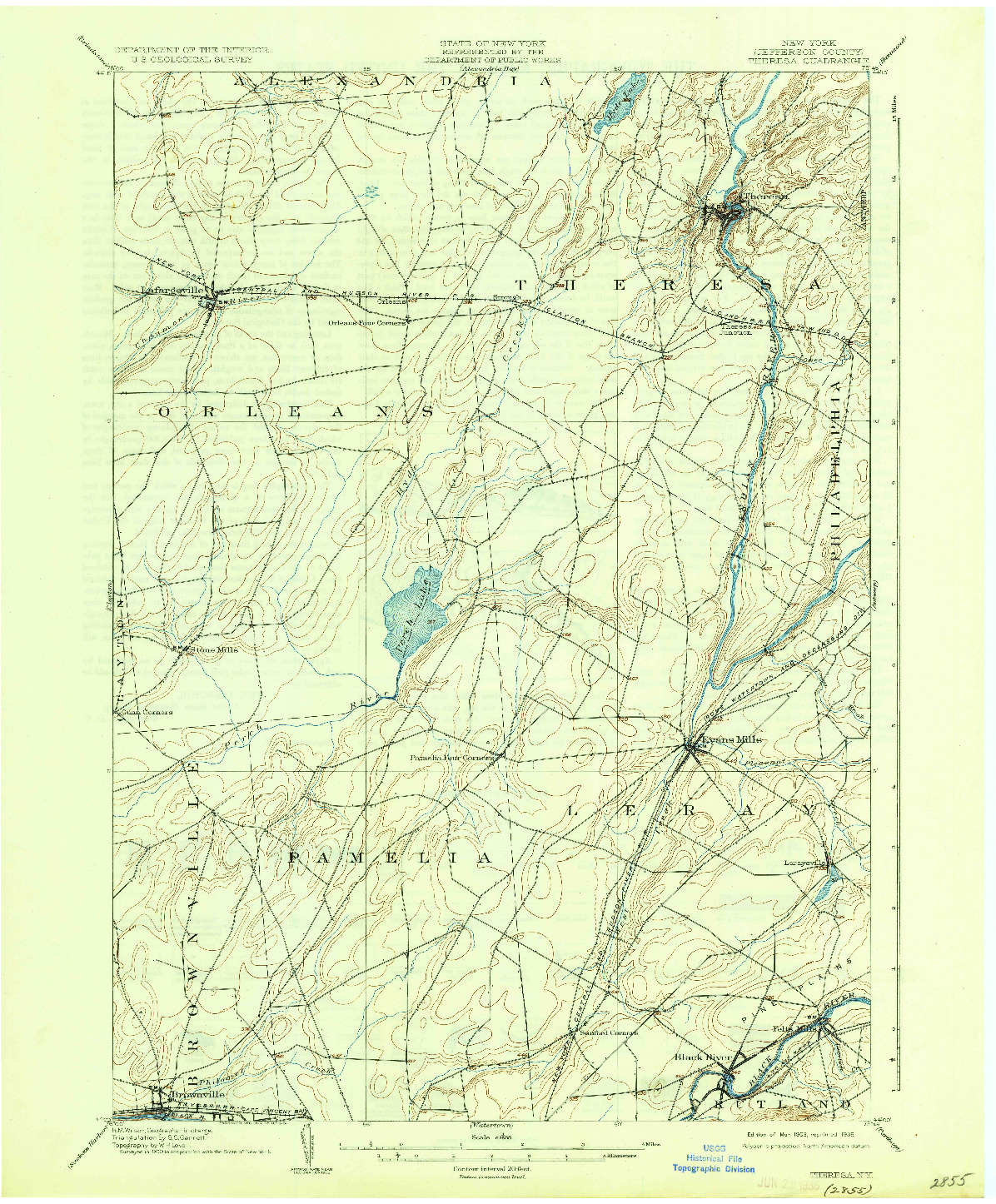 USGS 1:62500-SCALE QUADRANGLE FOR THERESA, NY 1903