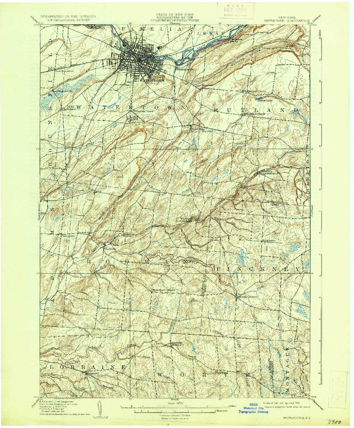 USGS 1:62500-SCALE QUADRANGLE FOR WATERTOWN, NY 1909