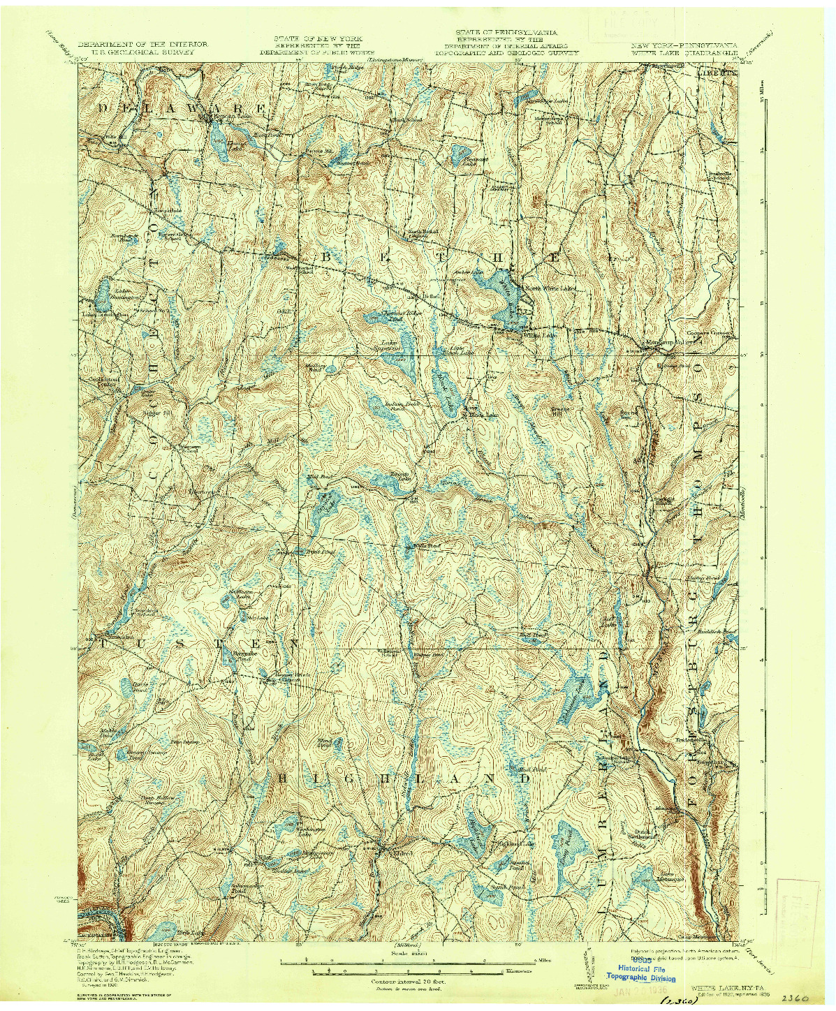 USGS 1:62500-SCALE QUADRANGLE FOR WHITE LAKE, NY 1922