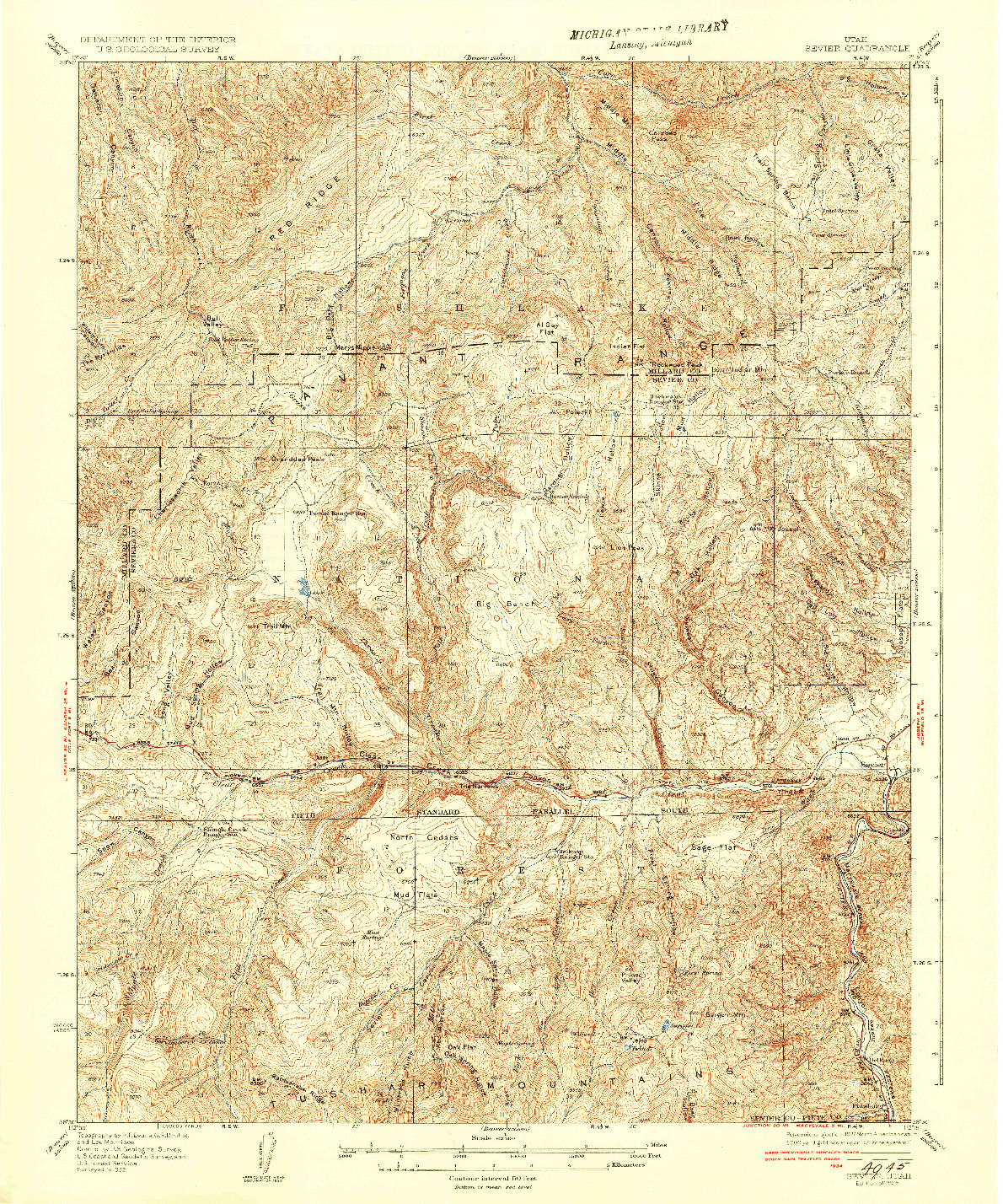 USGS 1:62500-SCALE QUADRANGLE FOR SEVIER, UT 1935