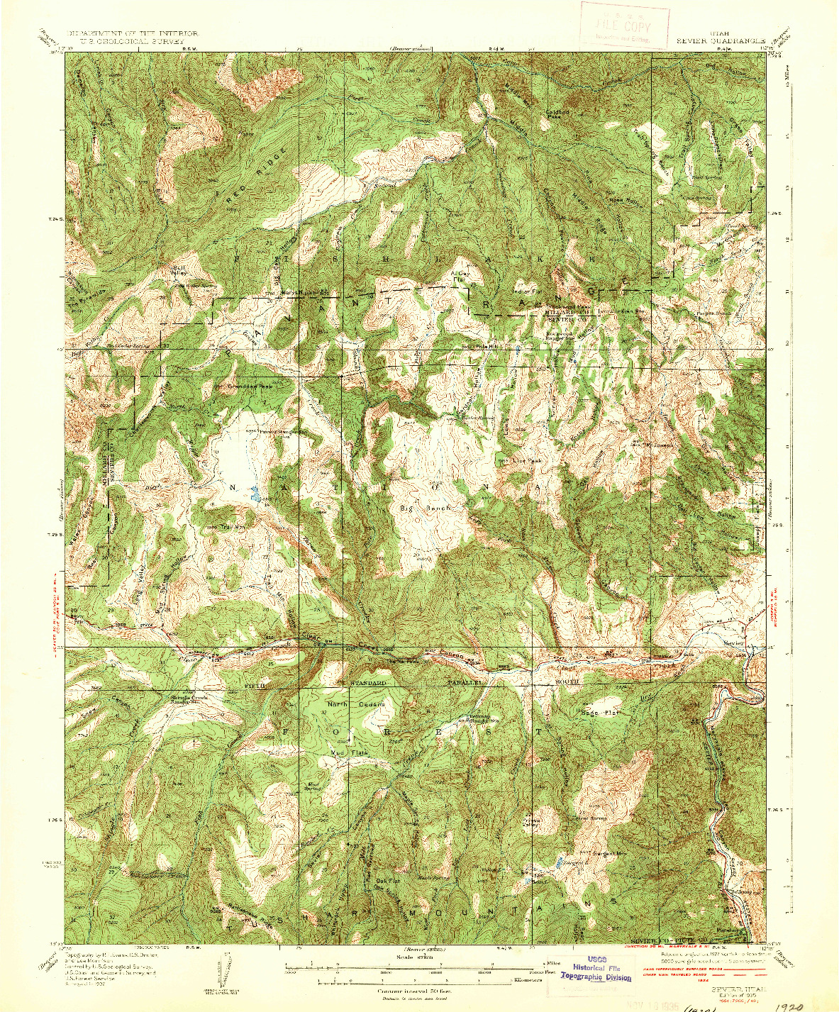 USGS 1:62500-SCALE QUADRANGLE FOR SEVIER, UT 1935