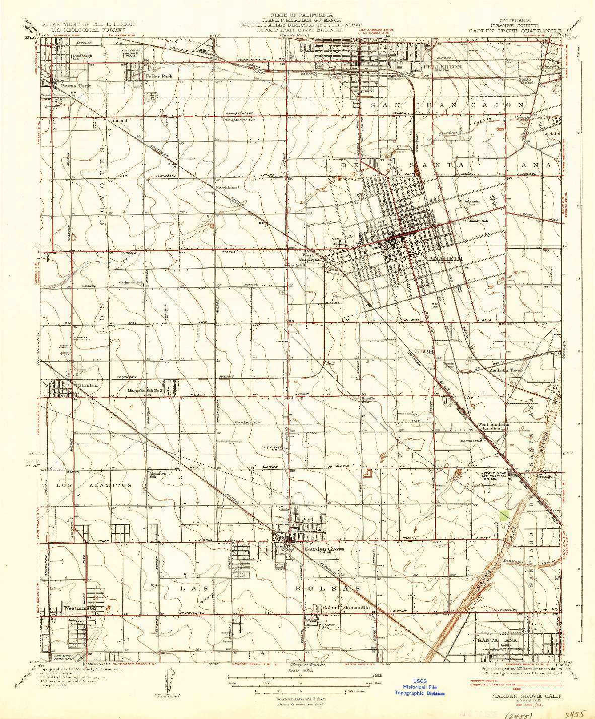 USGS 1:31680-SCALE QUADRANGLE FOR GARDEN GROVE, CA 1935