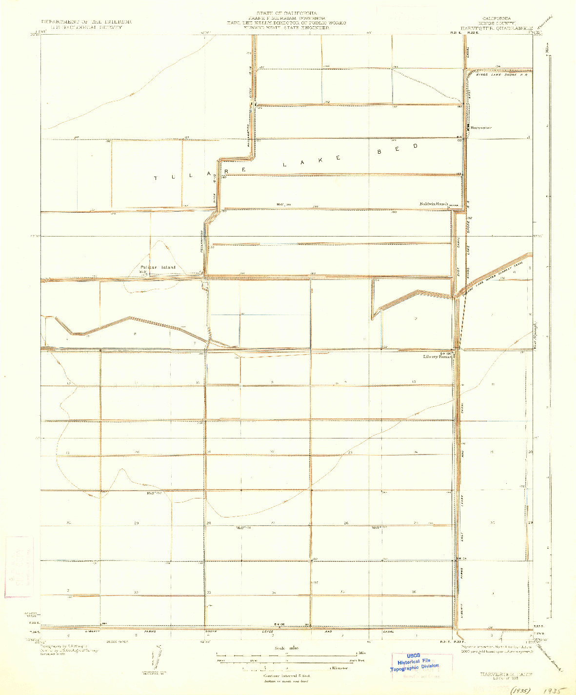 USGS 1:31680-SCALE QUADRANGLE FOR HARVESTER, CA 1935