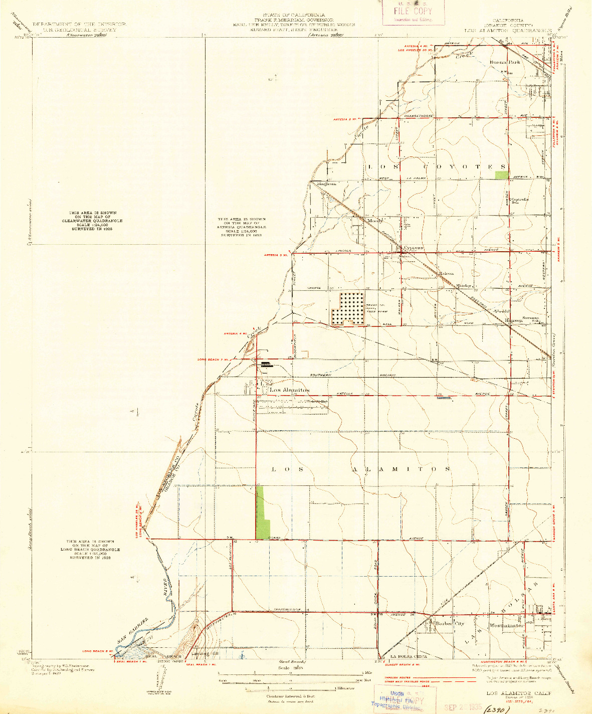 USGS 1:31680-SCALE QUADRANGLE FOR LOS ALAMITOS, CA 1935