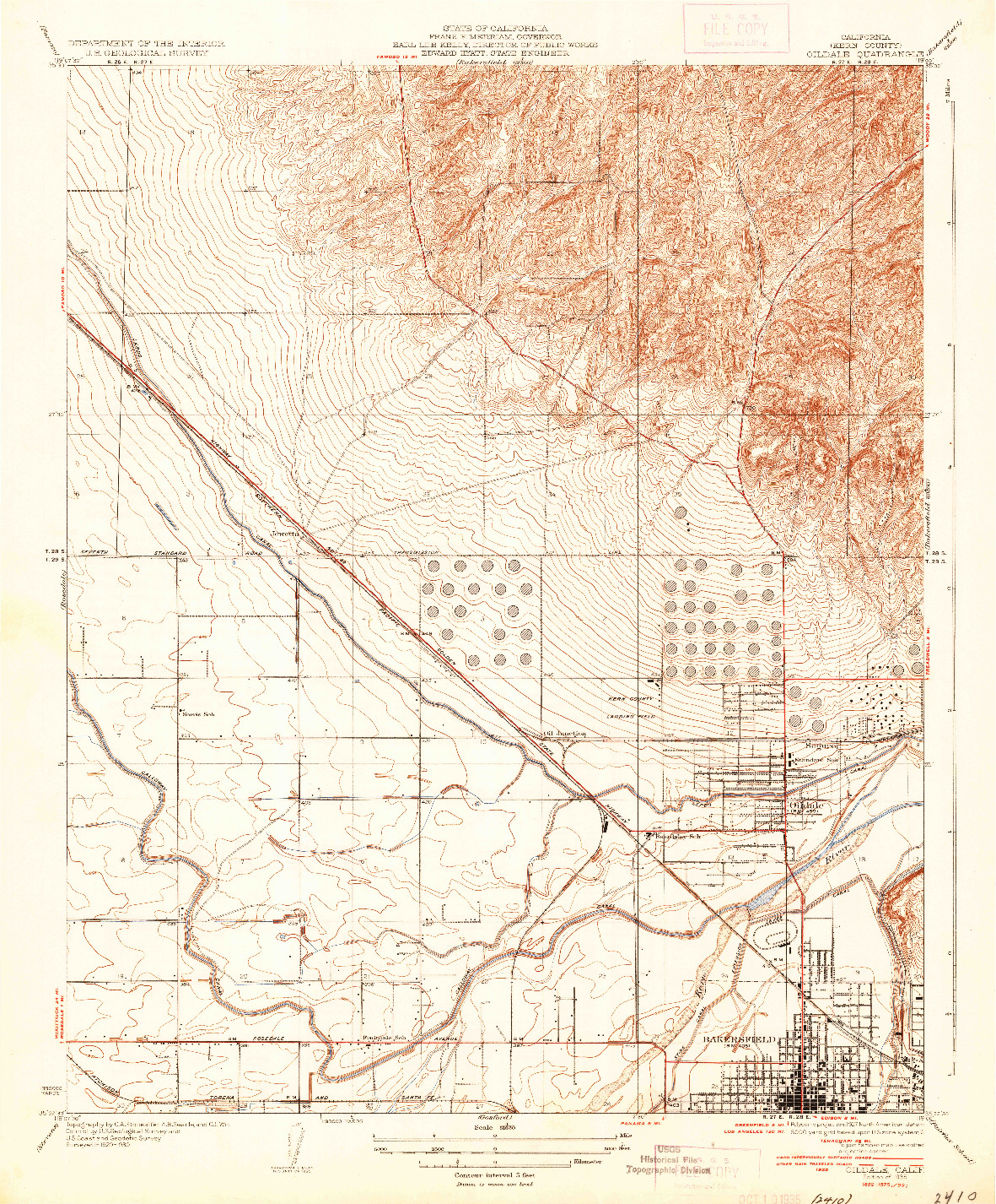 USGS 1:31680-SCALE QUADRANGLE FOR OILDALE, CA 1935