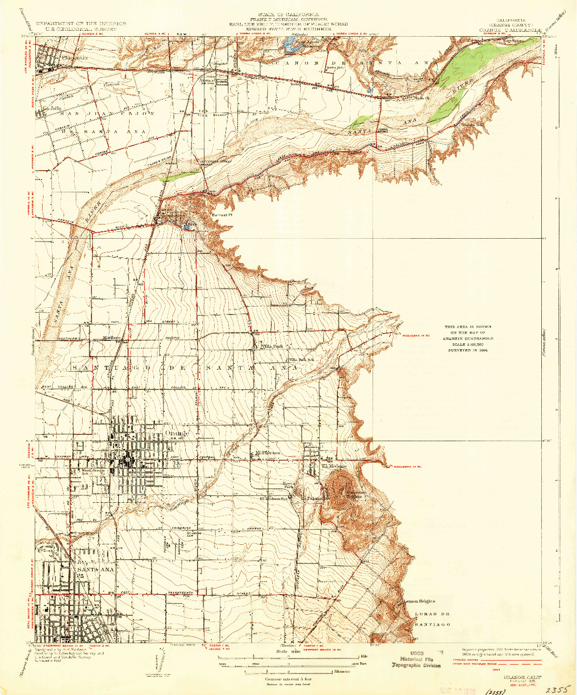 USGS 1:31680-SCALE QUADRANGLE FOR ORANGE, CA 1935