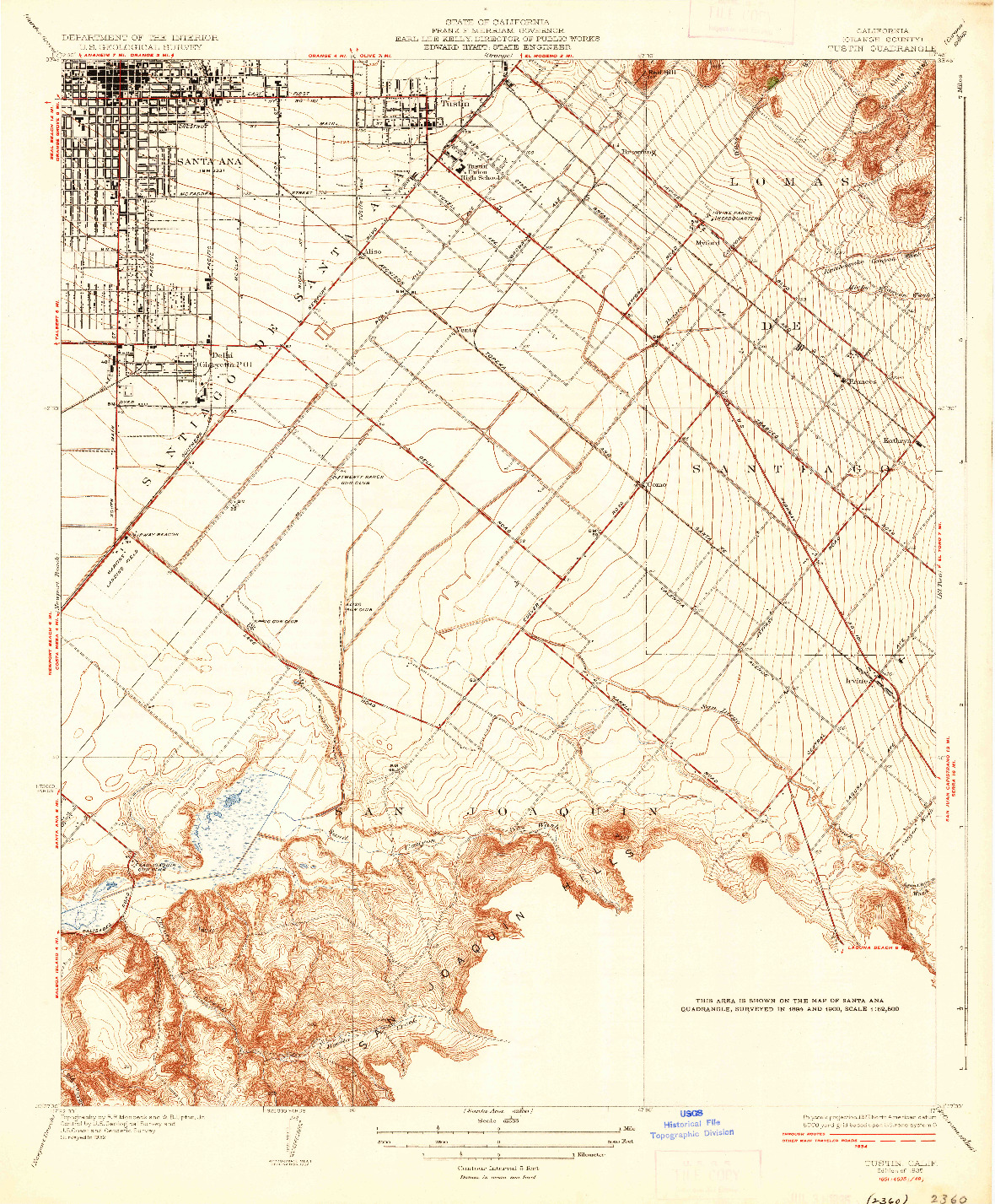 USGS 1:31680-SCALE QUADRANGLE FOR TUSTIN, CA 1935