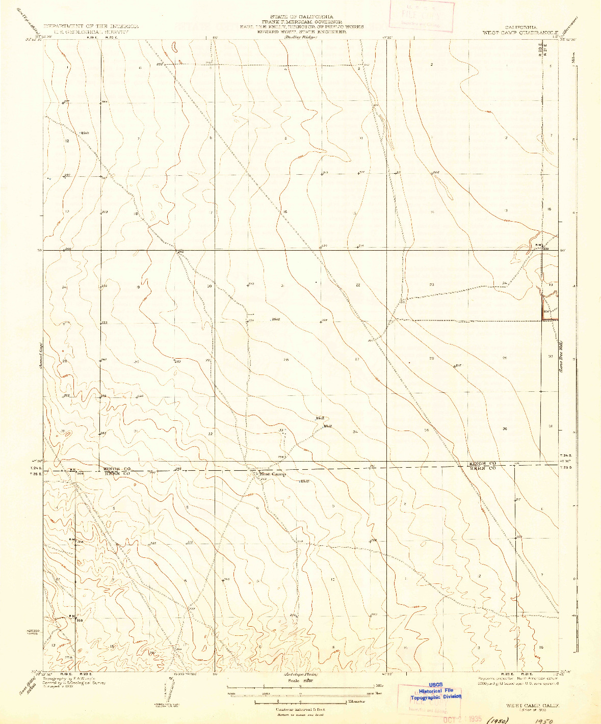 USGS 1:31680-SCALE QUADRANGLE FOR WEST CAMP, CA 1935