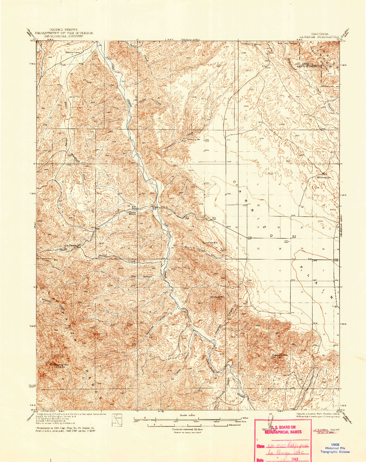 USGS 1:62500-SCALE QUADRANGLE FOR LA PANZA, CA 1935