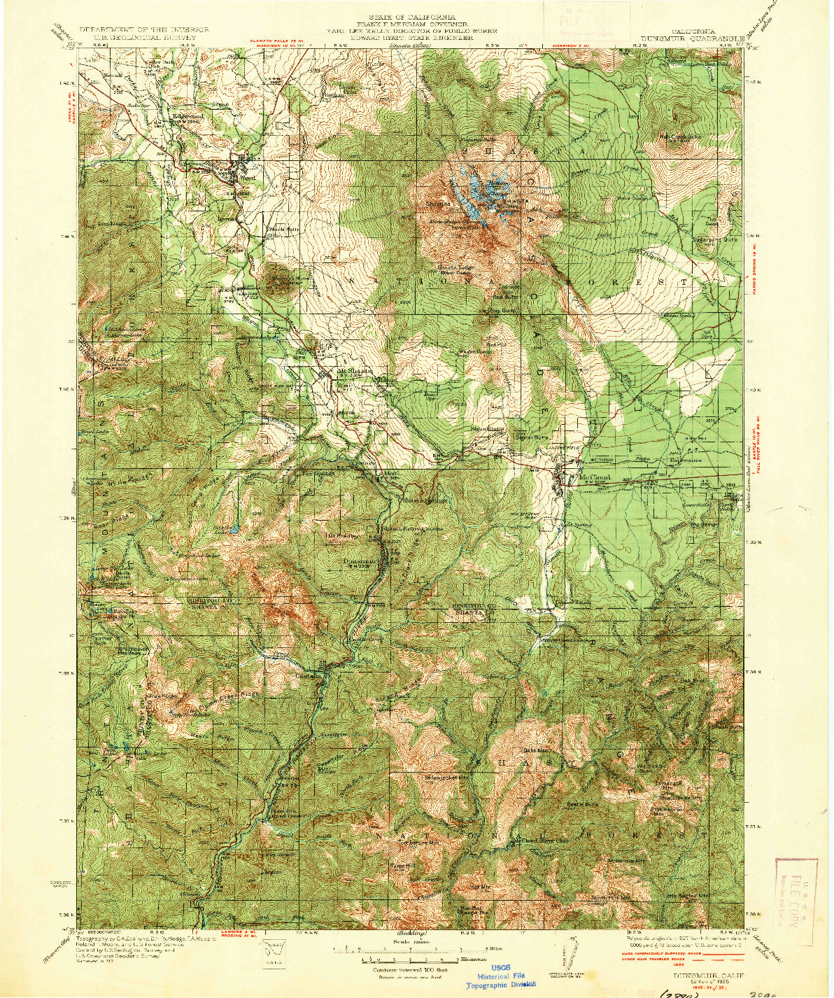 USGS 1:125000-SCALE QUADRANGLE FOR DUNSMUIR, CA 1935