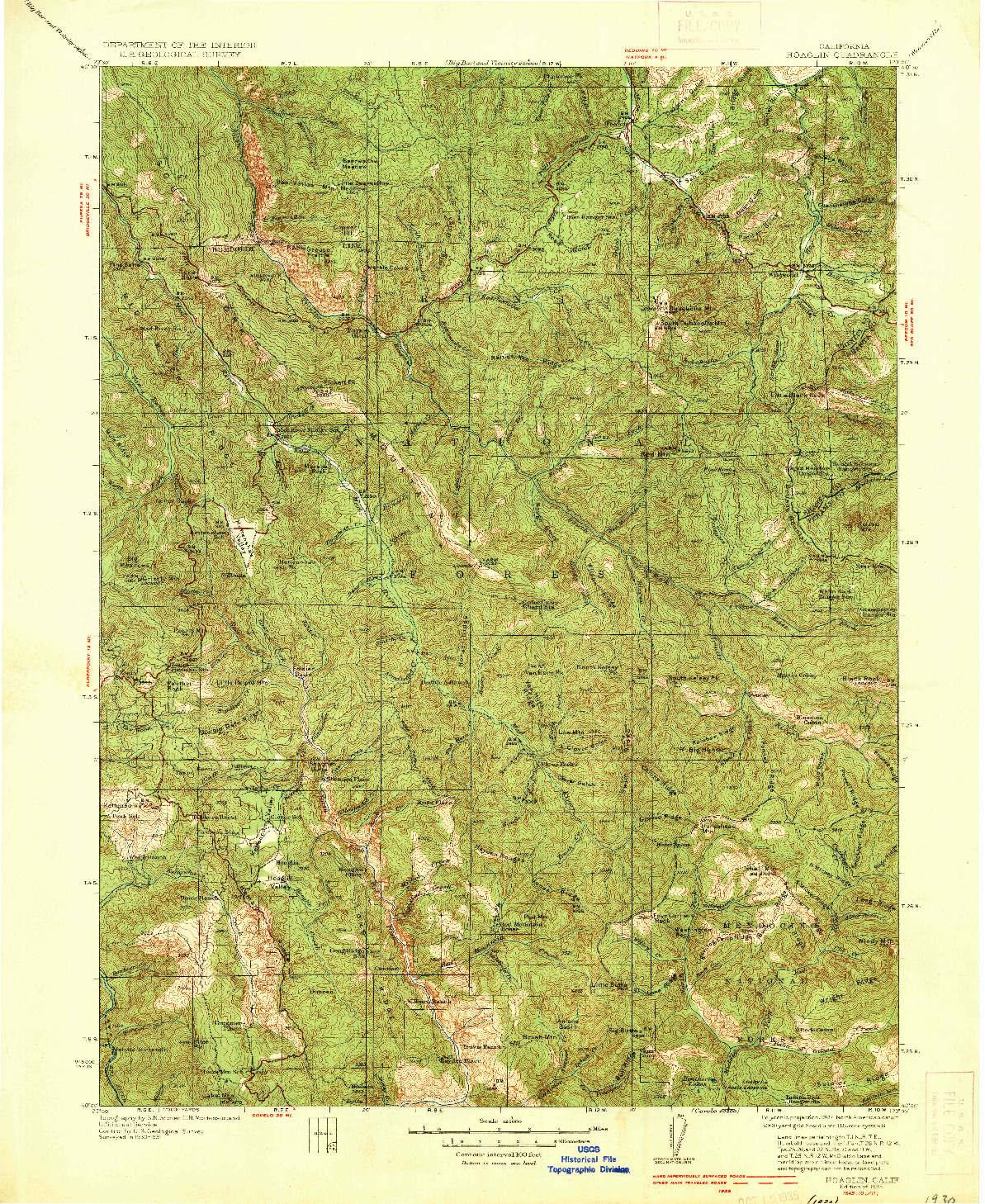 USGS 1:125000-SCALE QUADRANGLE FOR HOAGLIN, CA 1935