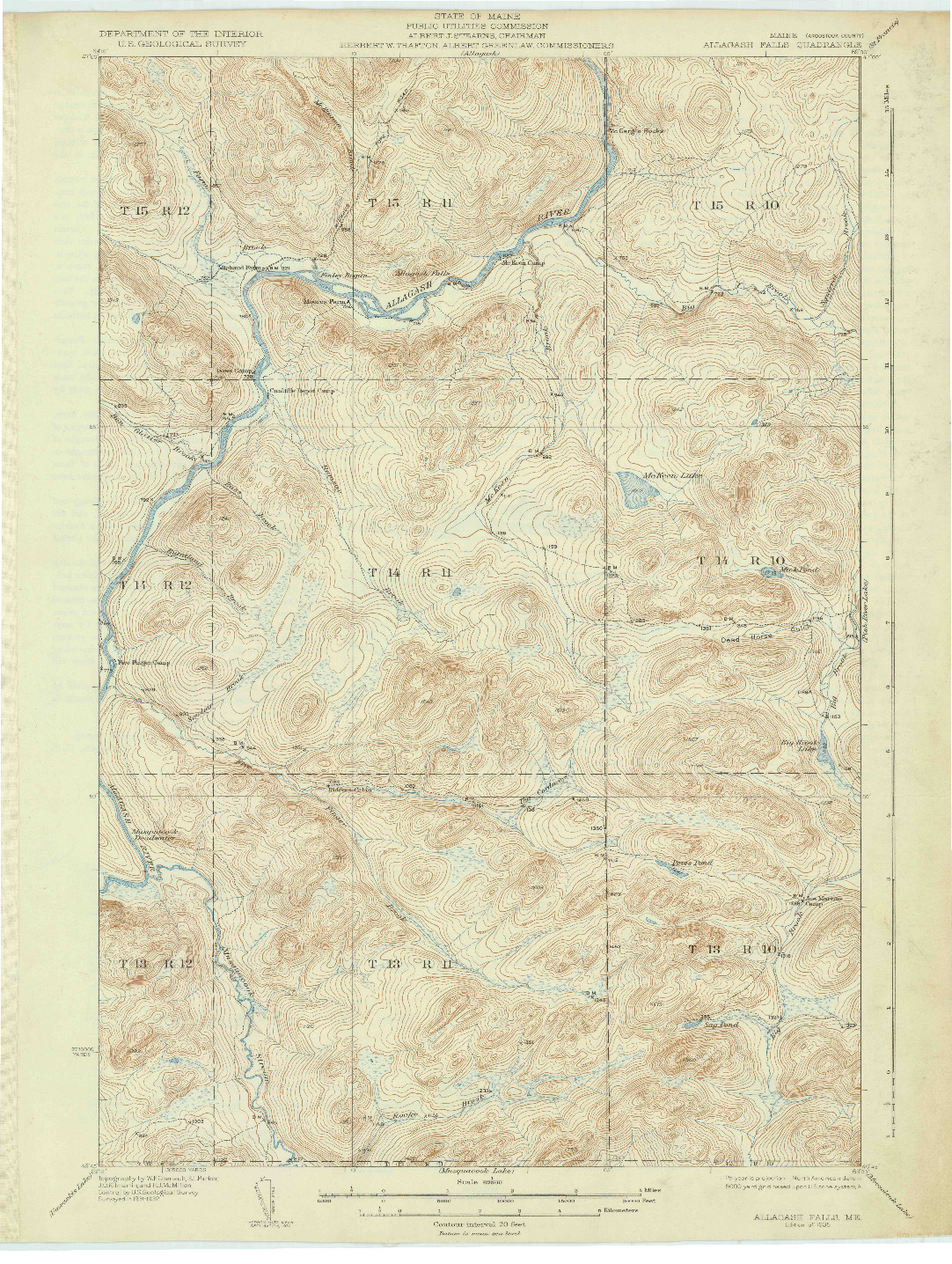 USGS 1:62500-SCALE QUADRANGLE FOR ALLAGASH FALLS, ME 1935