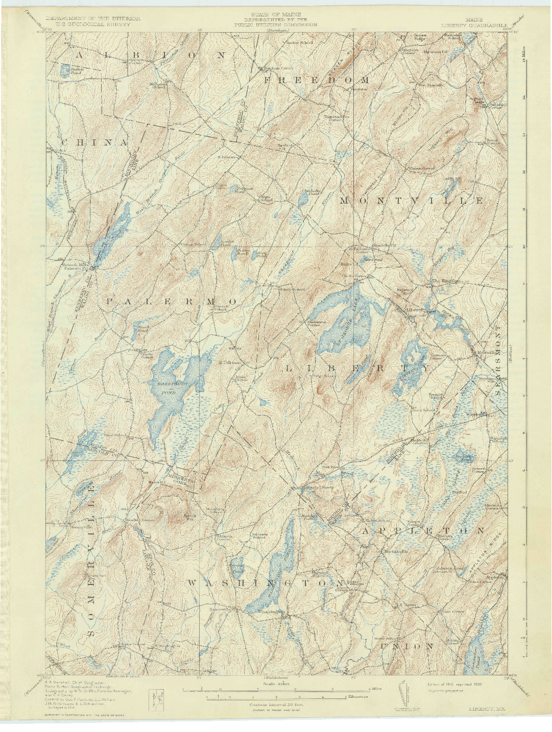 USGS 1:62500-SCALE QUADRANGLE FOR LIBERTY, ME 1916
