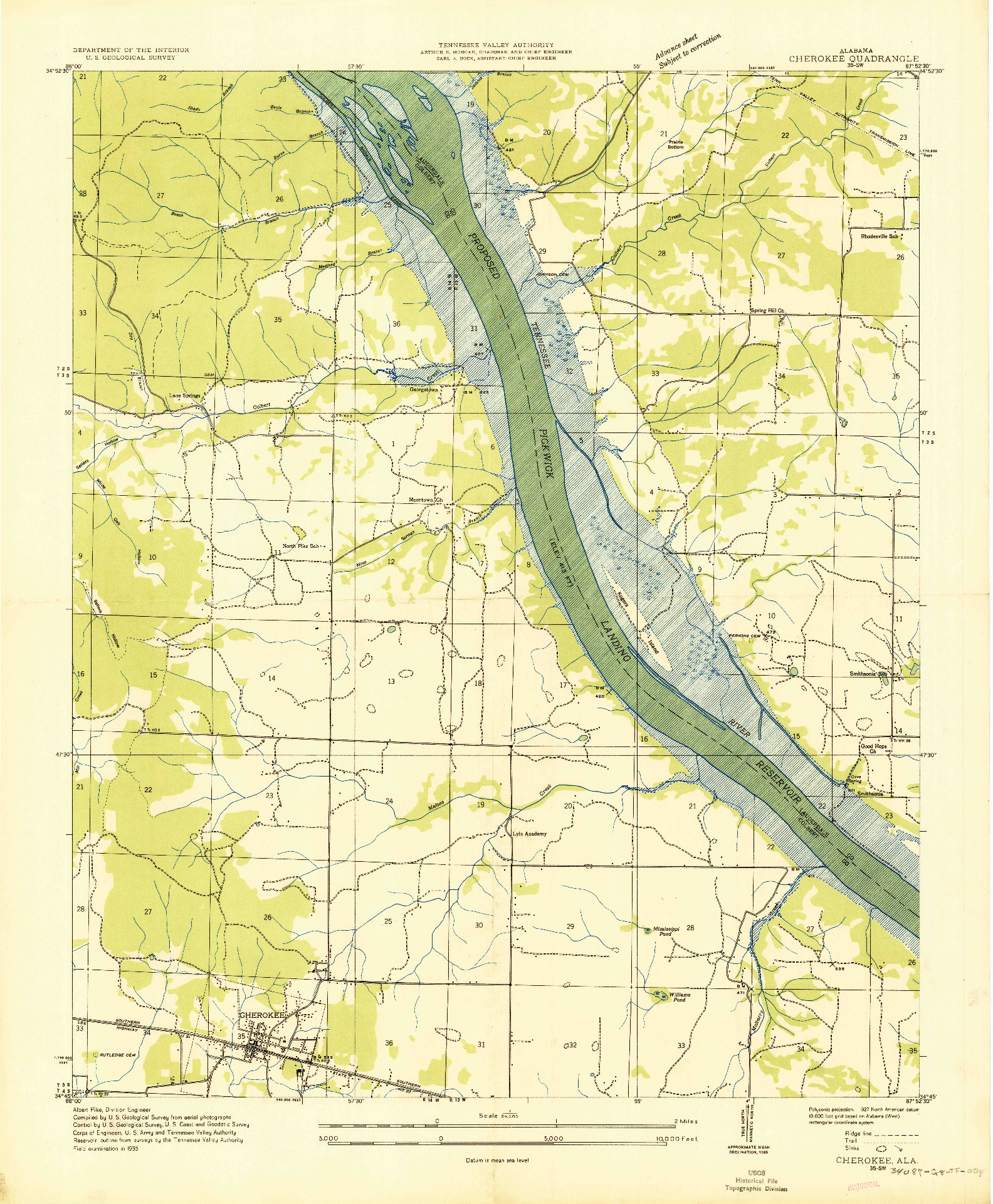 USGS 1:24000-SCALE QUADRANGLE FOR CHEROKEE, AL 1935