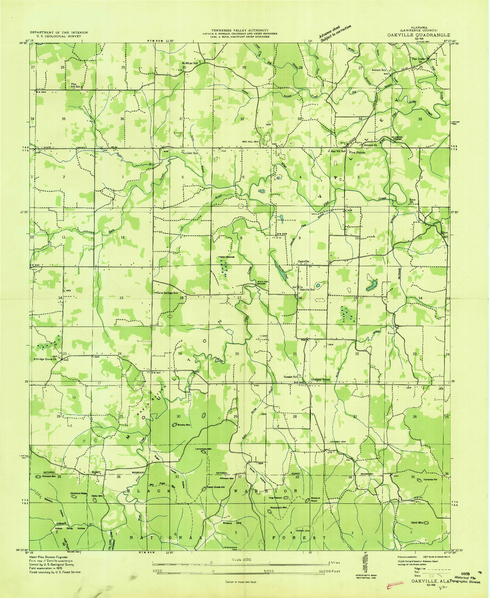USGS 1:24000-SCALE QUADRANGLE FOR OAKVILLE, AL 1935
