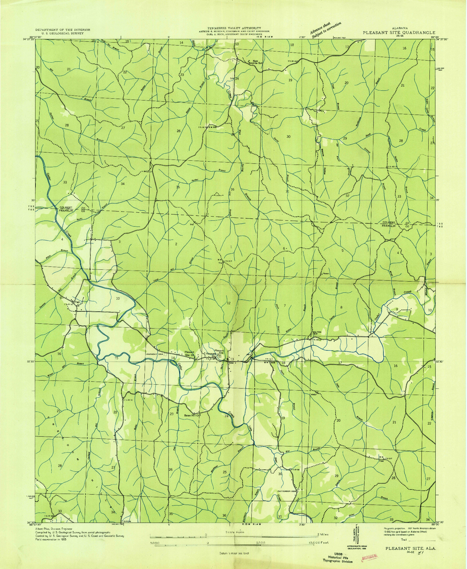 USGS 1:24000-SCALE QUADRANGLE FOR PLEASANT SITE, AL 1935