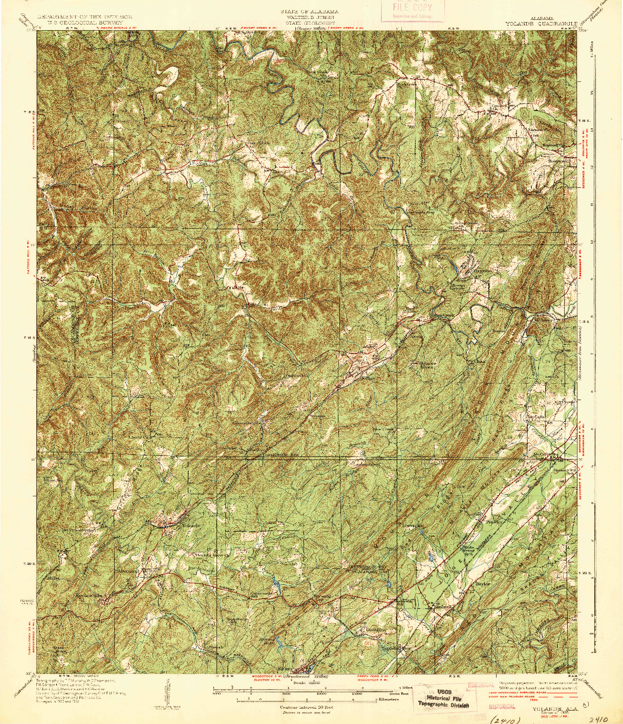 USGS 1:62500-SCALE QUADRANGLE FOR YOLANDE, AL 1935