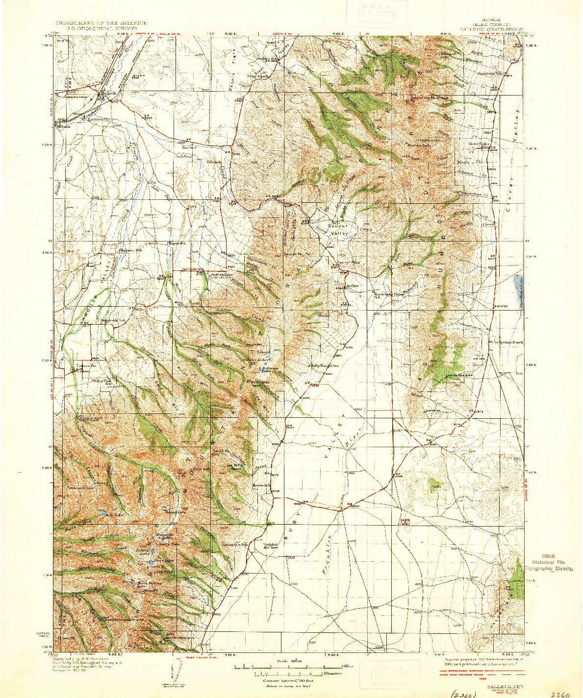 USGS 1:125000-SCALE QUADRANGLE FOR HALLECK, NV 1935