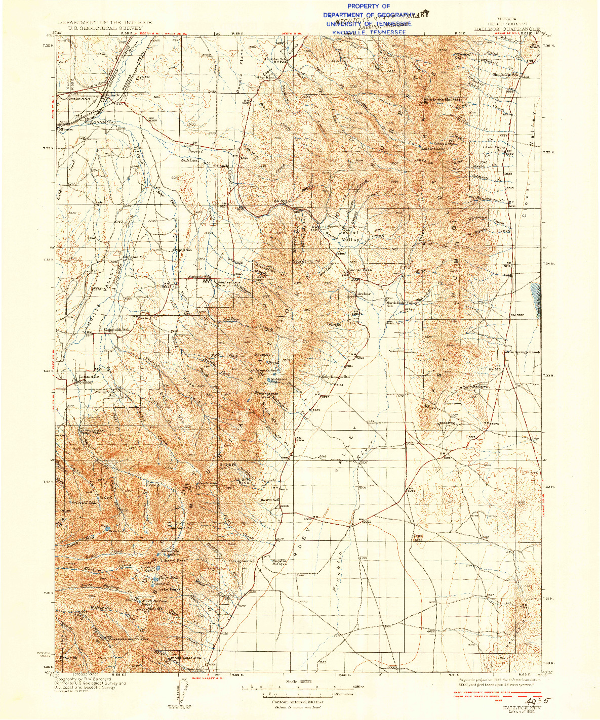 USGS 1:125000-SCALE QUADRANGLE FOR HALLECK, NV 1935