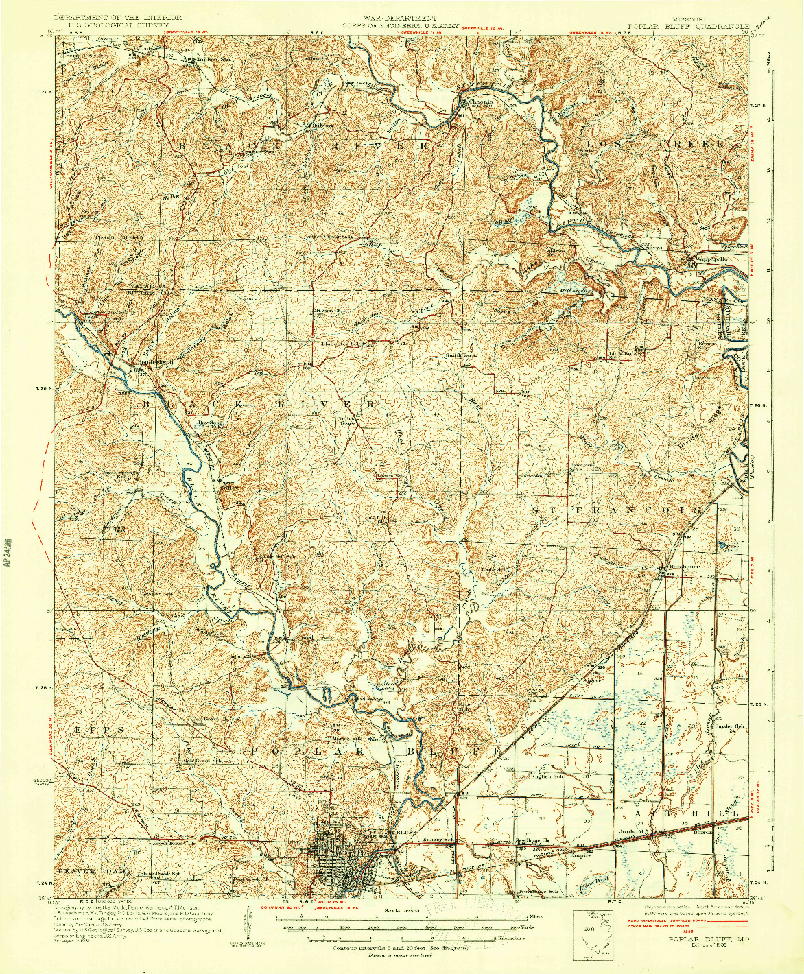 USGS 1:62500-SCALE QUADRANGLE FOR POPLAR BLUFF, MO 1935