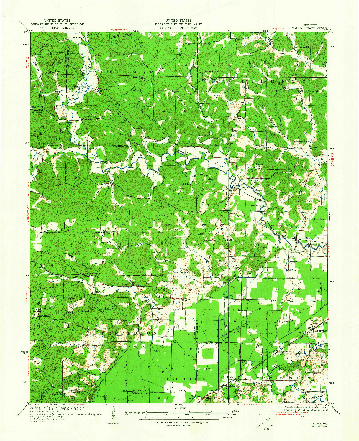 USGS 1:62500-SCALE QUADRANGLE FOR ZALMA, MO 1935