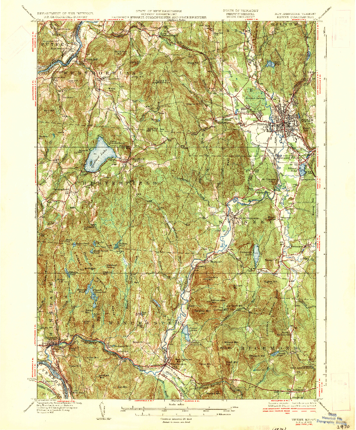 USGS 1:62500-SCALE QUADRANGLE FOR KEENE, NH 1935