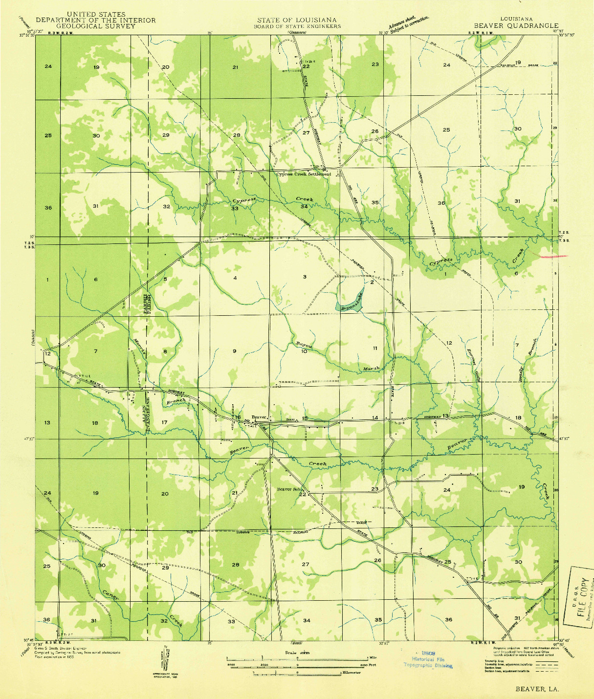 USGS 1:31680-SCALE QUADRANGLE FOR BEAVER, LA 1935